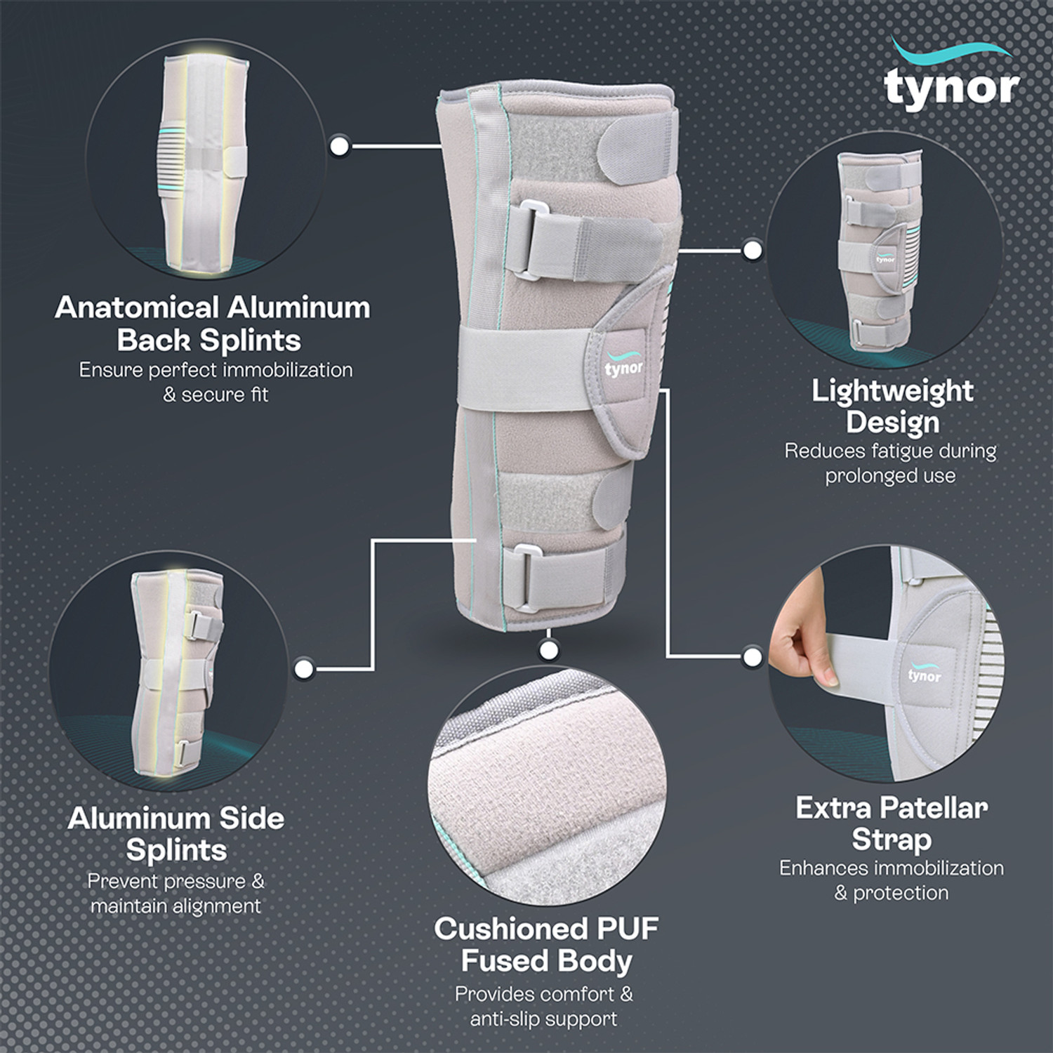 Image of TYNOR Knee Immobiliser 14 inch /36cm, Green, XL, 1 Unit Knee Support