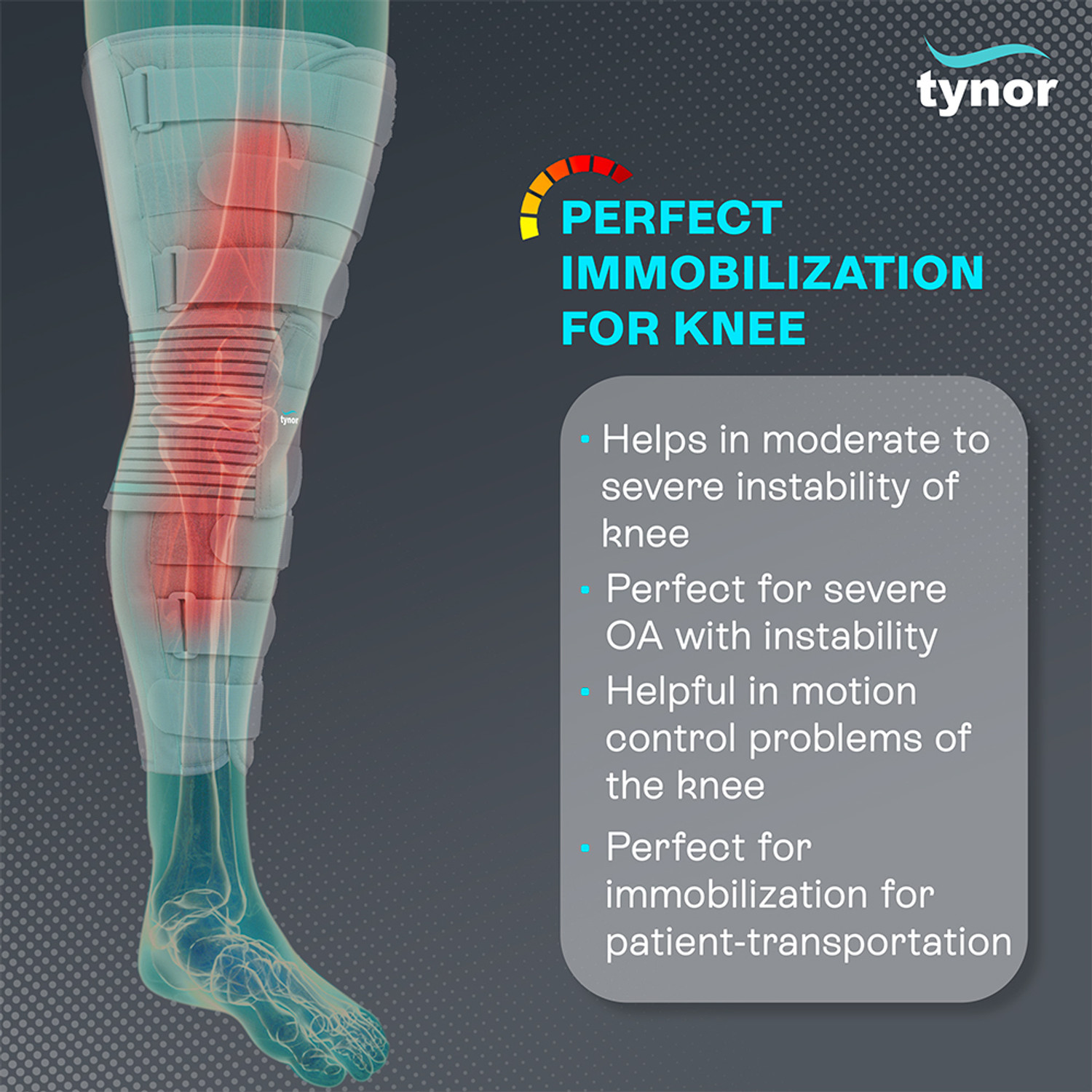 Image of TYNOR Knee Immobiliser 22 inch /56cm, Grey, Large, 1 Unit Knee Support
