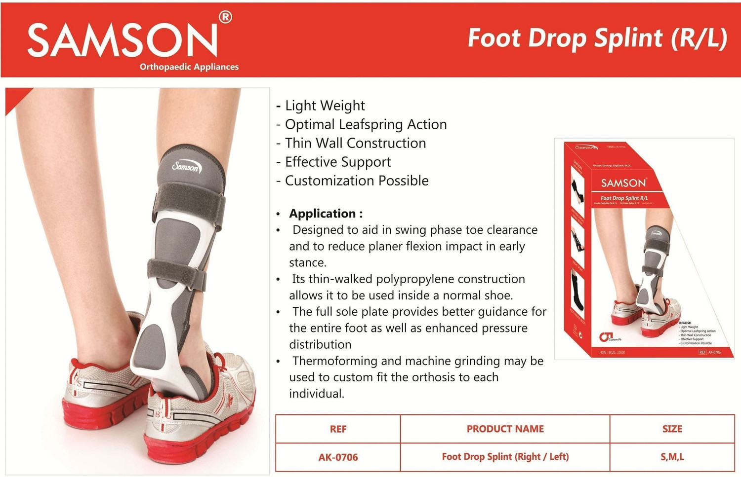 Image of SAMSON Custom fit foot Drop Splint (Left Leg - Large Size) Splints