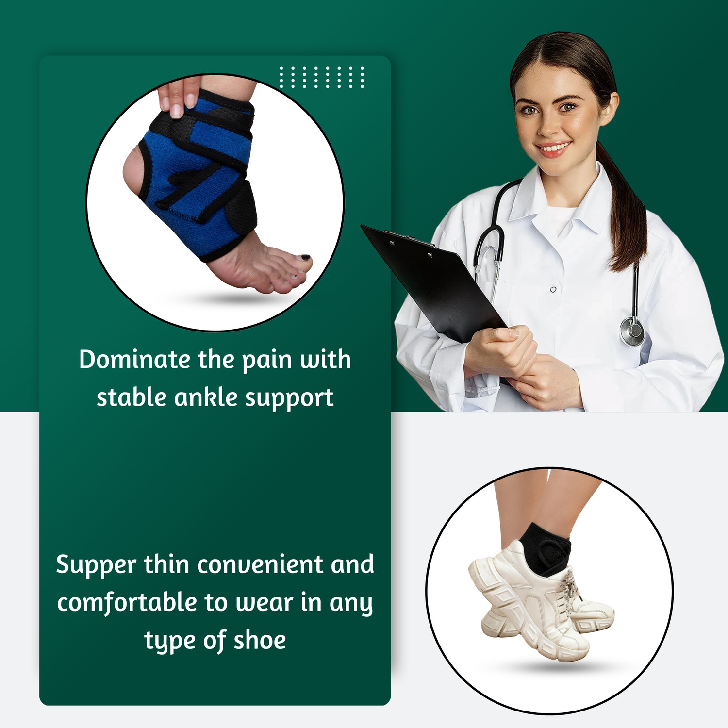 Image of Wonder Care Adjustable Ankle Support Brace Strap for Pain Relief Sports Gym Fitness Ankle Support