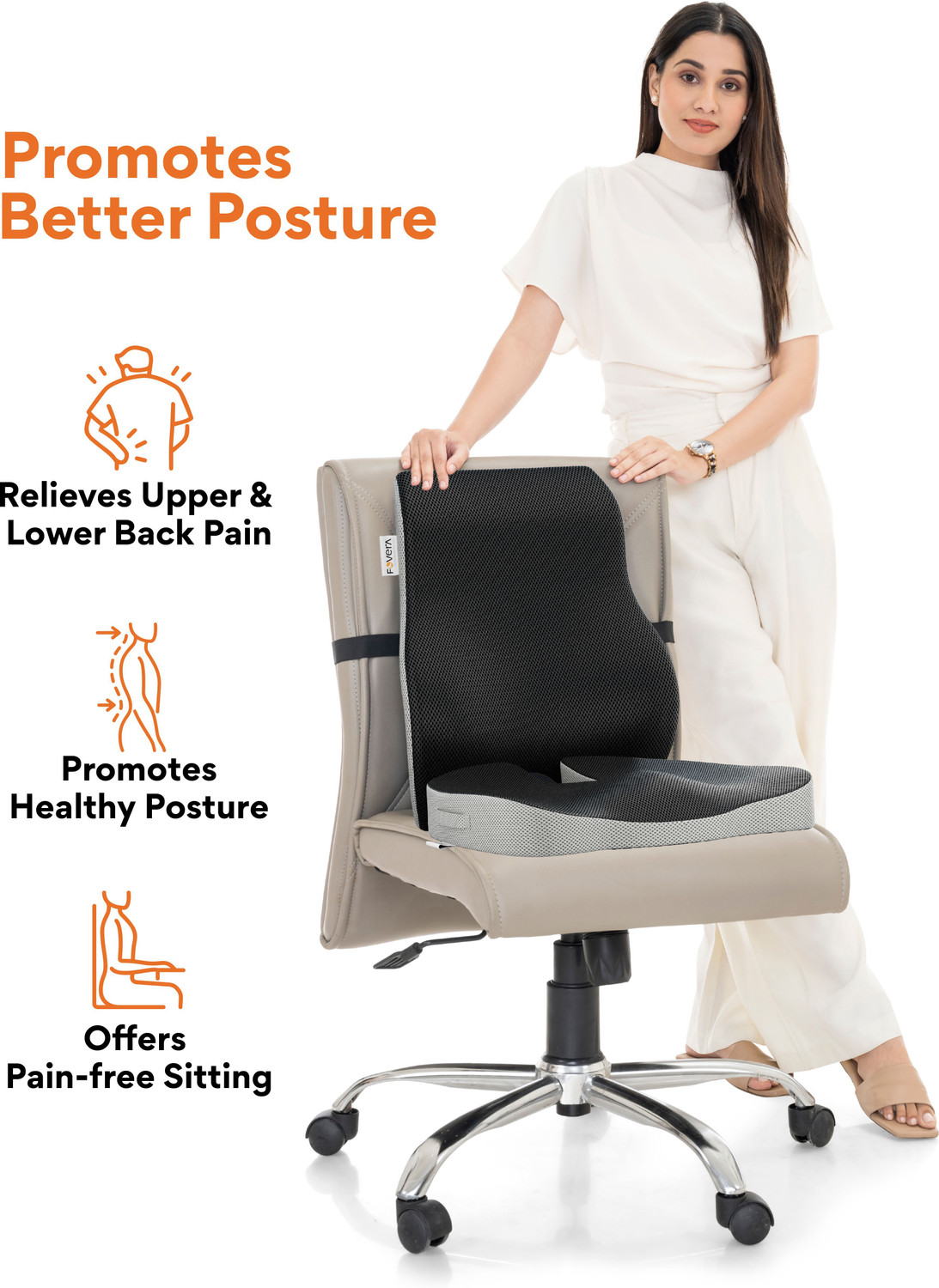 Image of FOVERA Memory Foam Tailbone Pain & Back Support Seat Cushion Combo for Chair, Back / Lumbar Support