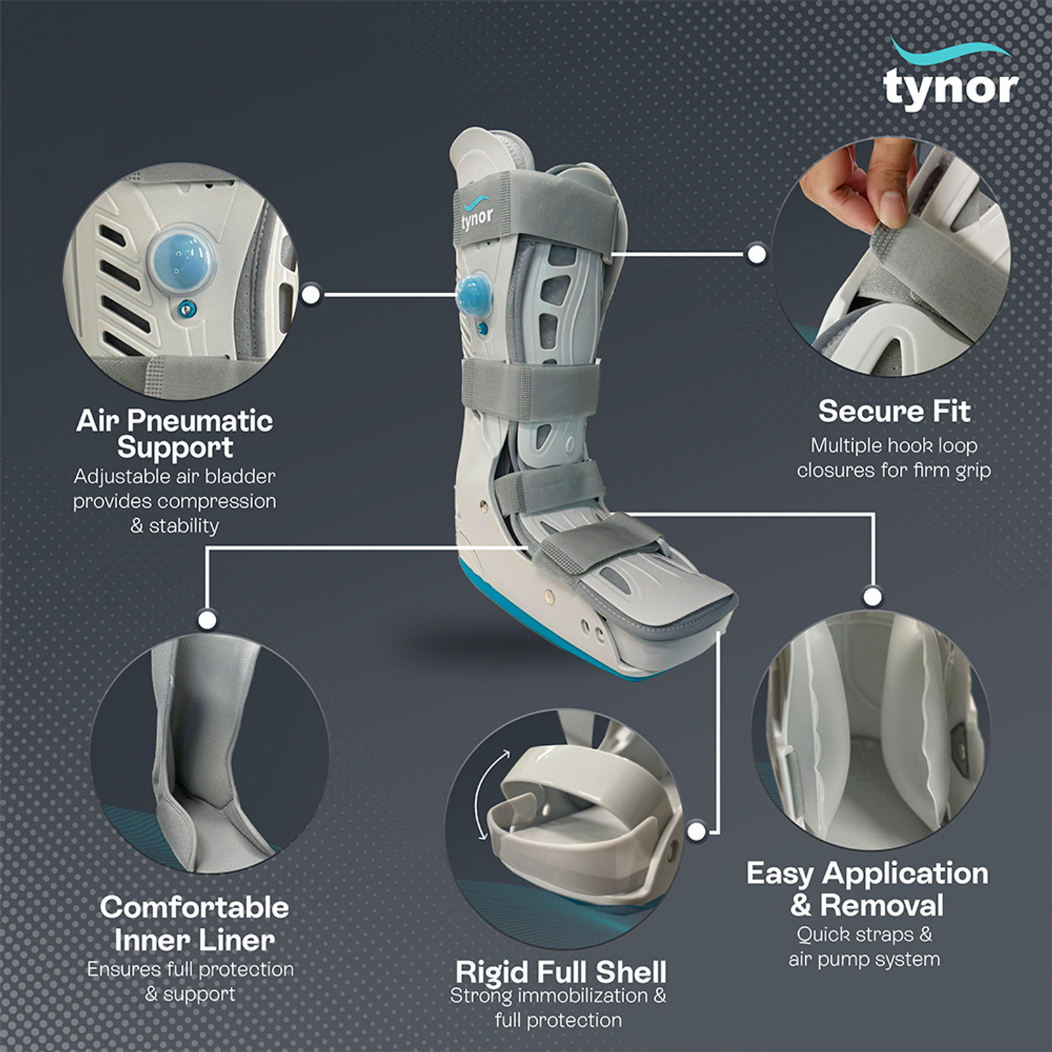Image of TYNOR Walker Boot Air Pro Long, Grey, Small, 1 Unit Foot Support