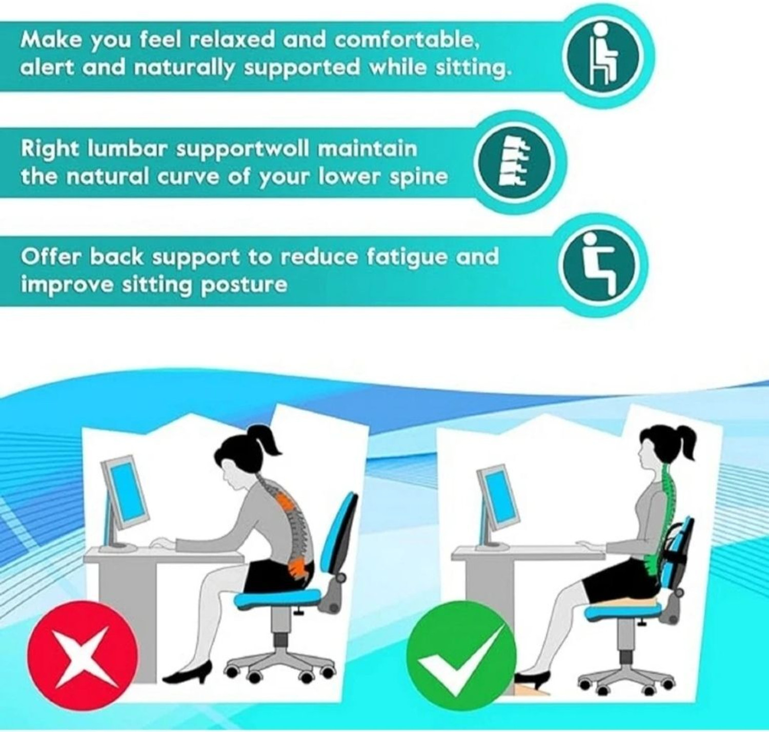 Image of RBTR Car Seat Chair Massage Back Lumbar Support Mesh Ventilate Cushion Pad Back / Lumbar Support