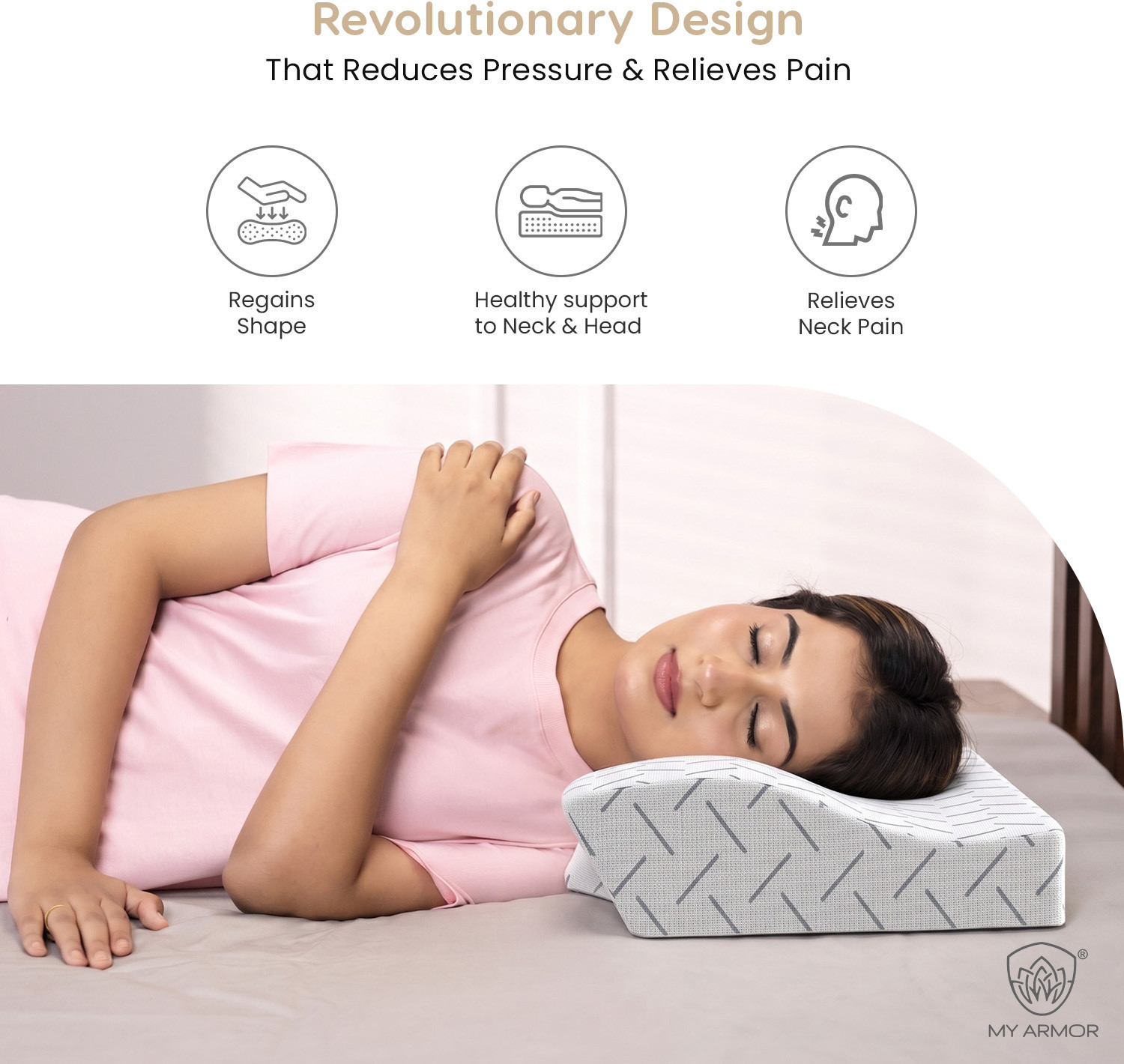 Image of MY ARMOR Cool Gel Memory Foam Cervical Pillow for Neck Pain and Shoulder Pain Relief Cervical Pillow