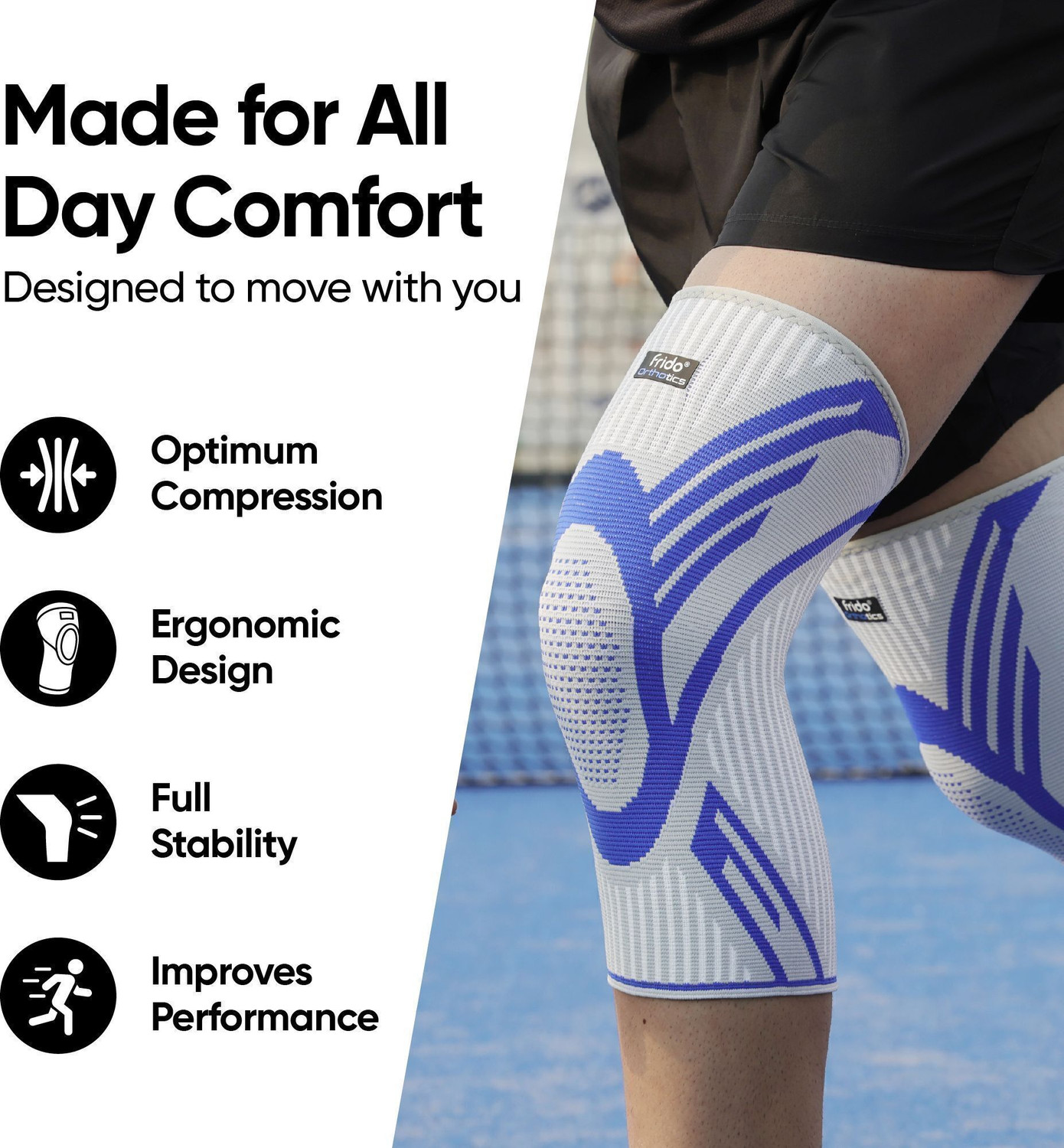 Image of Frido Active Knee Cap for Pain Relief, Joint Support & Injury Recovery, Grey, Medium Knee Support