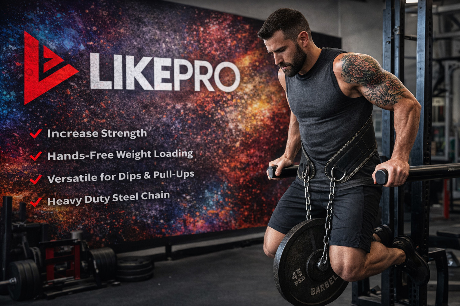 Image of LIKEPRO Dip Belt for Pull Ups & Dips with Chain - Heavy Duty 6 Inch Wide Weight Lifting Belt