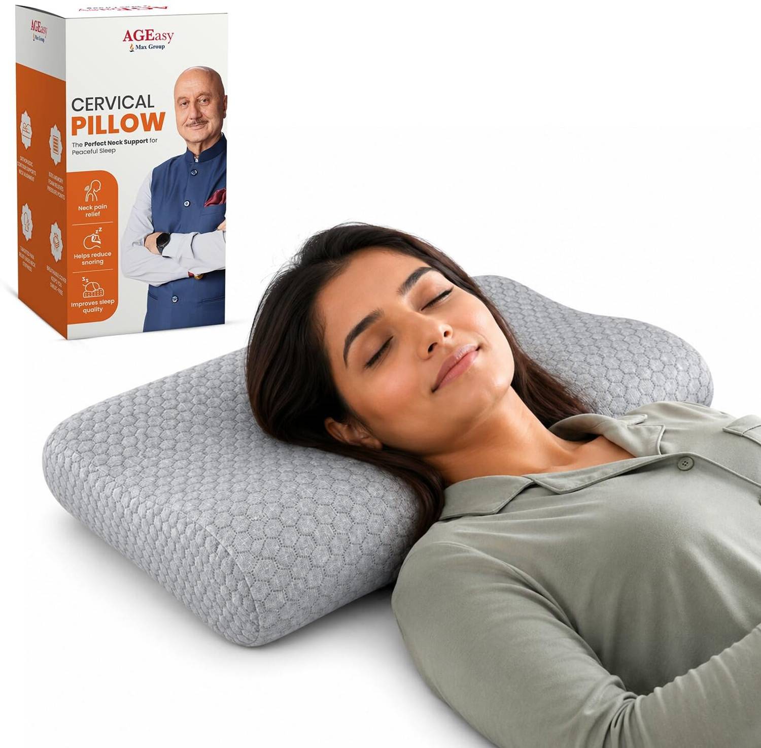 AGEasy Memory Foam Orthopaedic Pillow Pack of 1 Solid Cervical Pillow