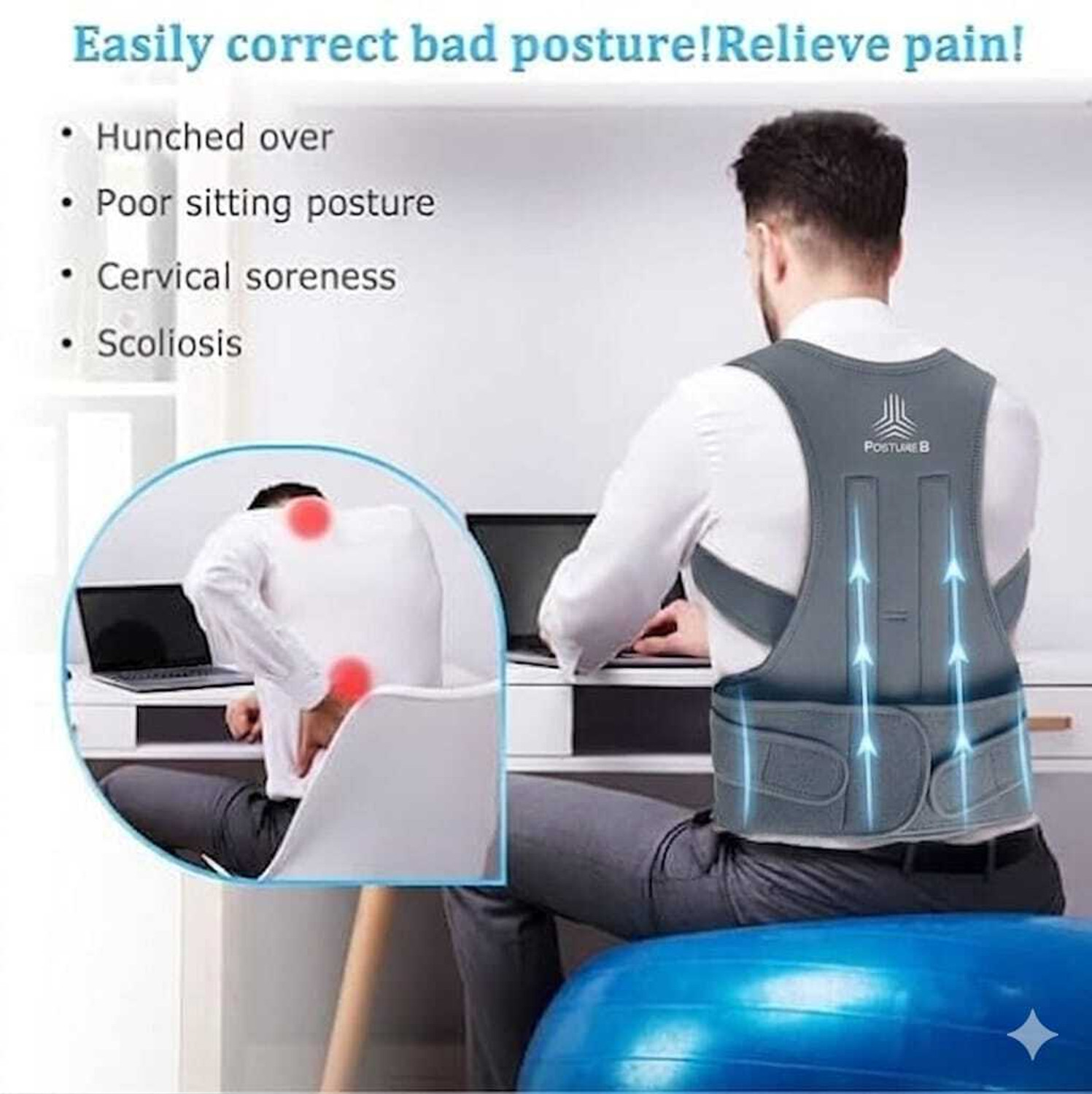 Image of TrueRelief belt for men and women for back pain Posture Corrector (Grey)