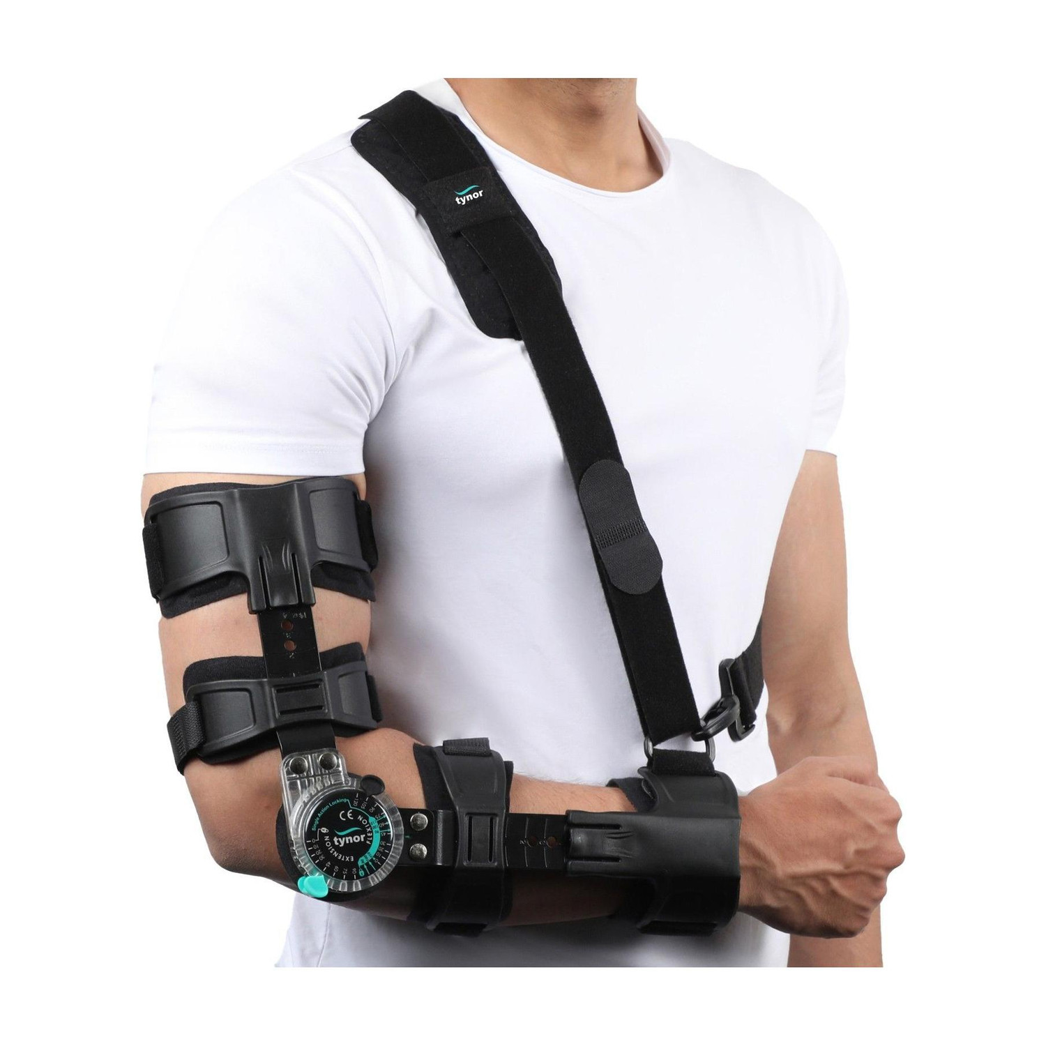 Image of TYNOR ROM Elbow Brace, Black, Left, Universal Size, 1 Unit Elbow Support