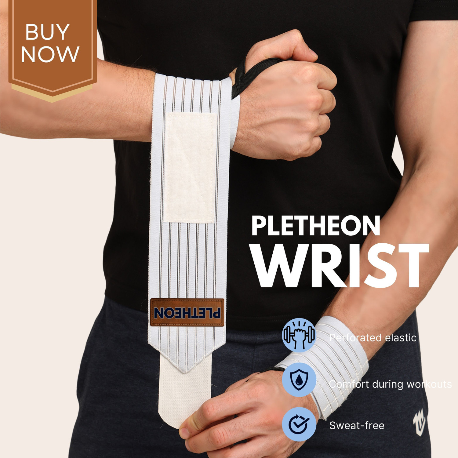 Image of PLETHEON Wrist Wraps with Thumb Loop for Gym | Compression Support for Weightlifting Wrist Support