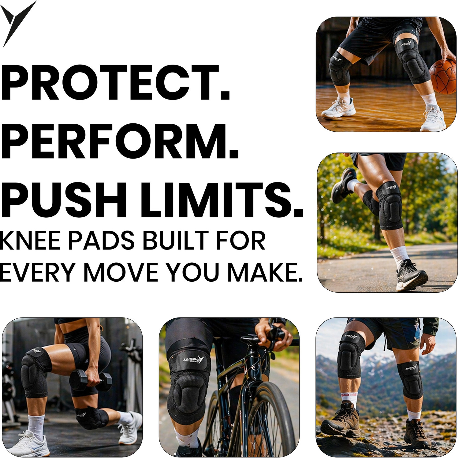 Image of Jaspo Roll-Safe Knee Caps for Gym&Sports | Shock Absorbent, Breathable & Ergonomic Fit Knee Support