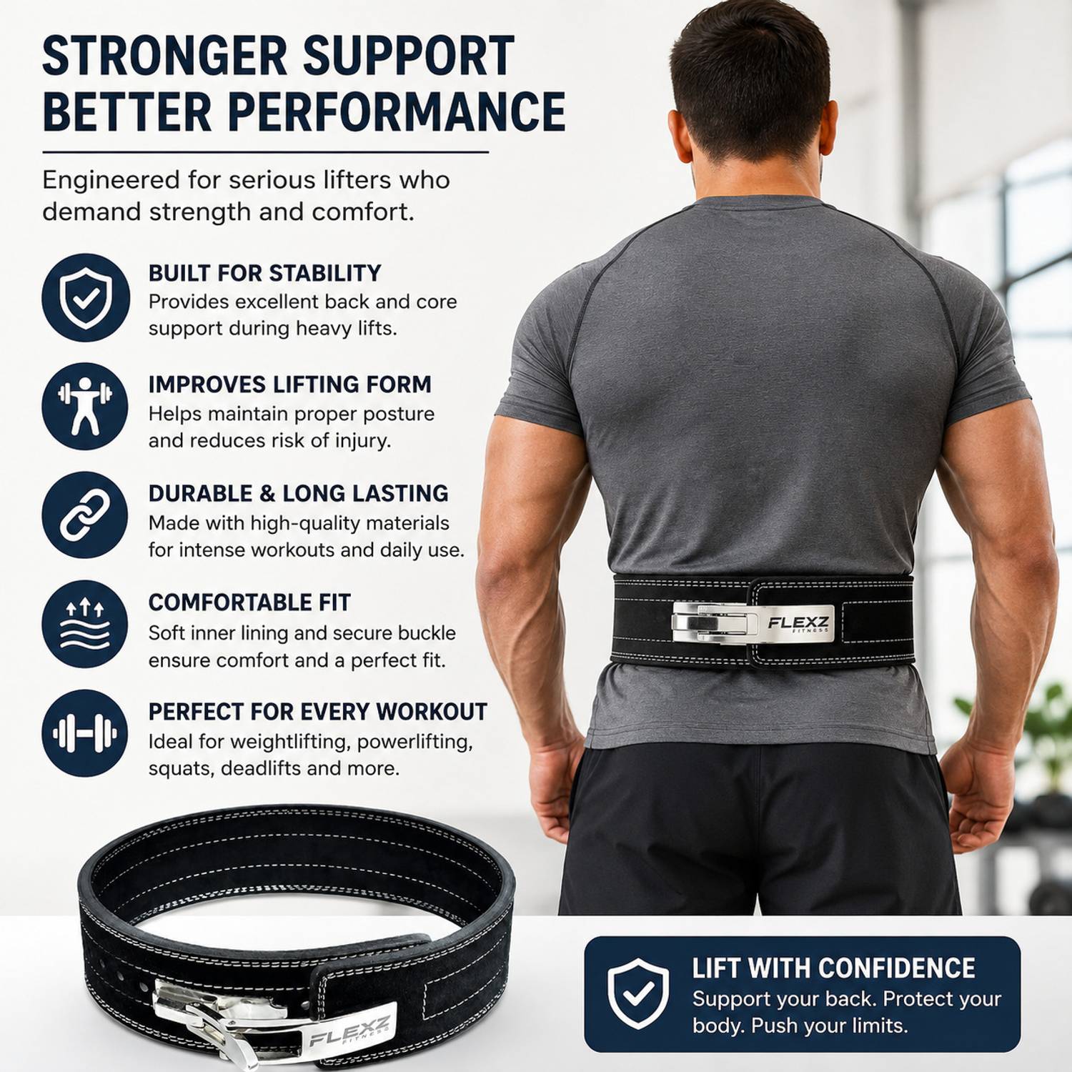 IZFitness Leather Weight Lifting Gym Belt - Image 3