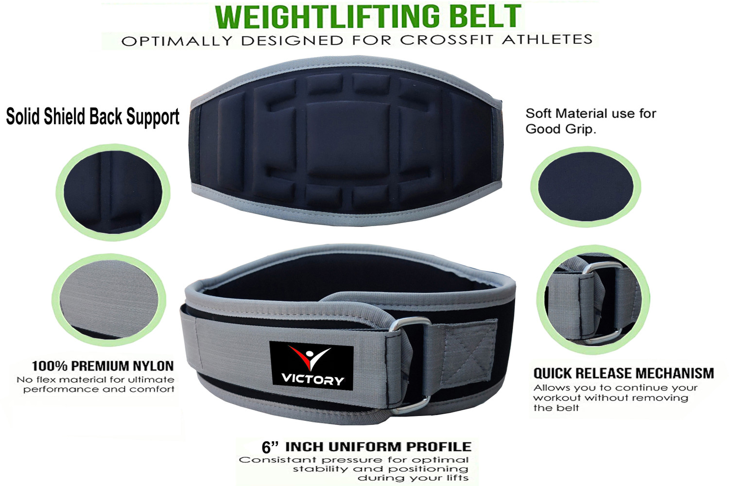 Image of VICTORY Heavy Quality 6''Inch Wide Molded Gym Belt with Full Padding Weight Lifting Belt