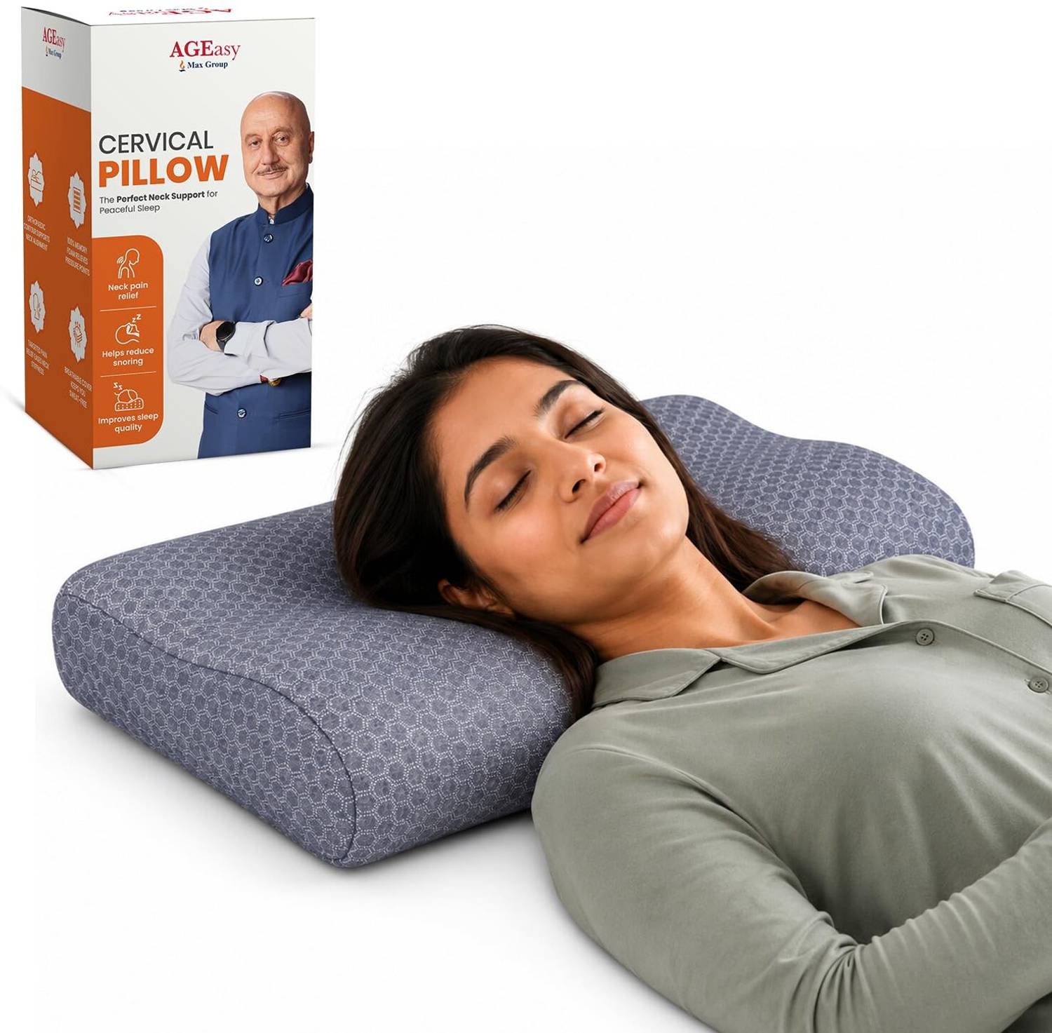 AGEasy (Max Group) Memory Foam Cervical Pillow, Orthopedic Neck Support Cervical Pillow