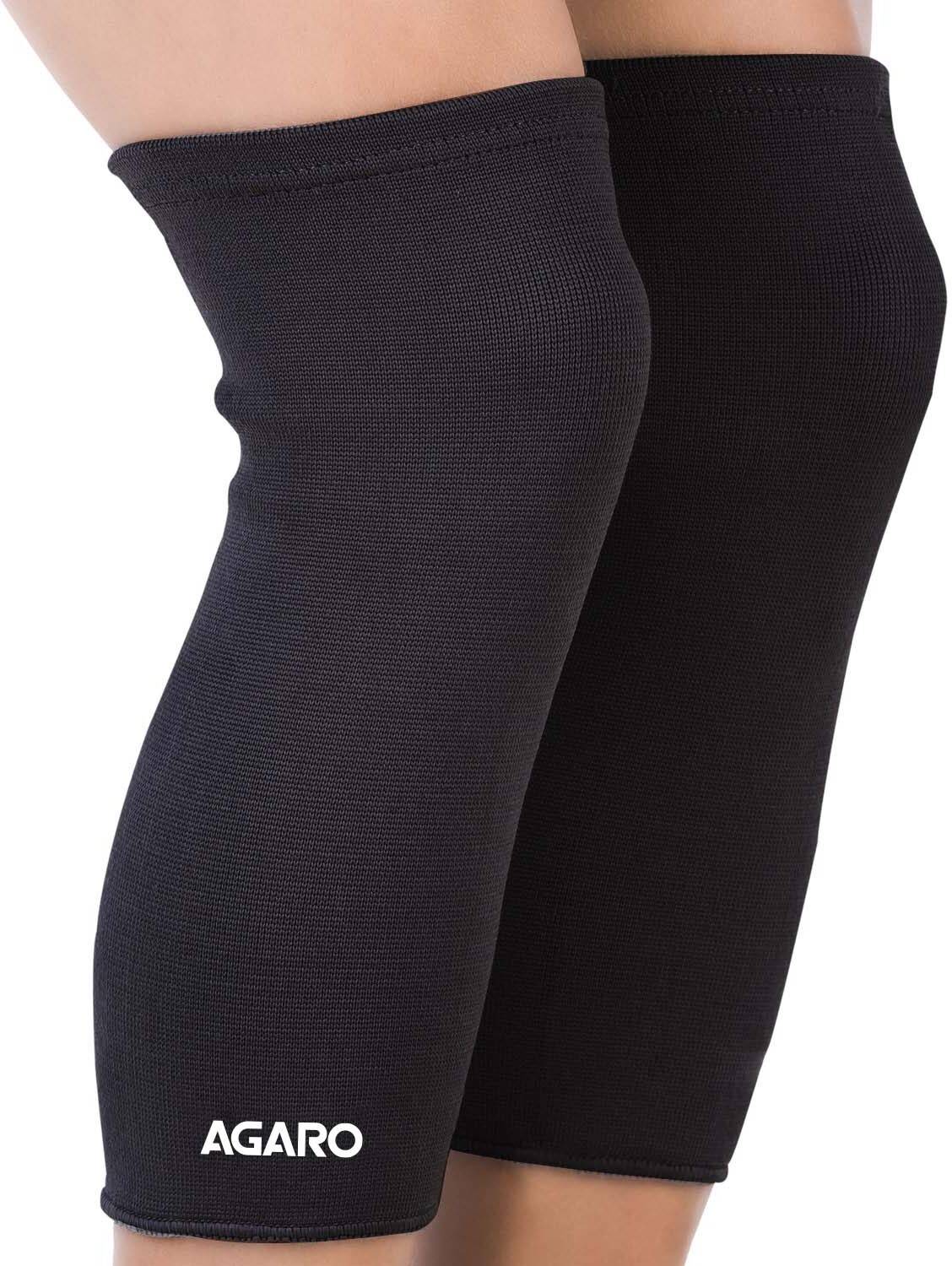 AGARO Tubular Stretchable Knee Cap, Breathable Fabric, Medium, Black, Pack of 2 Knee Support