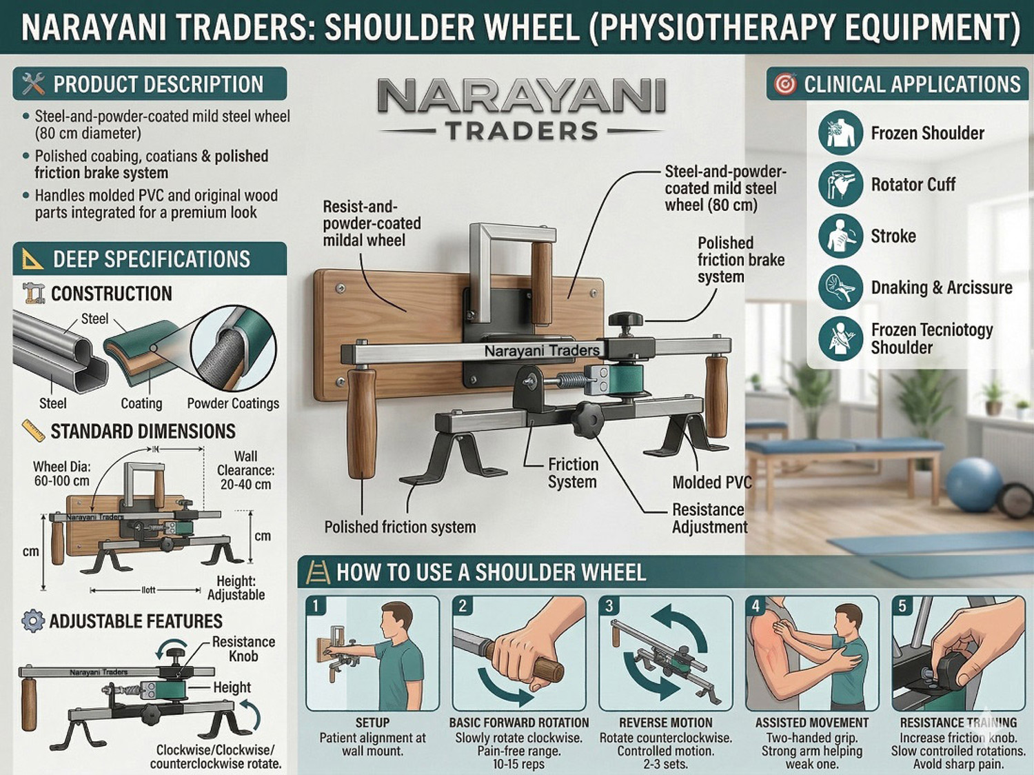 Image of NARAYANI TRADERS Shoulder Wheel for Physiotherapy | Adjustable Resistance Axial Frozen Shoulder Balance Step