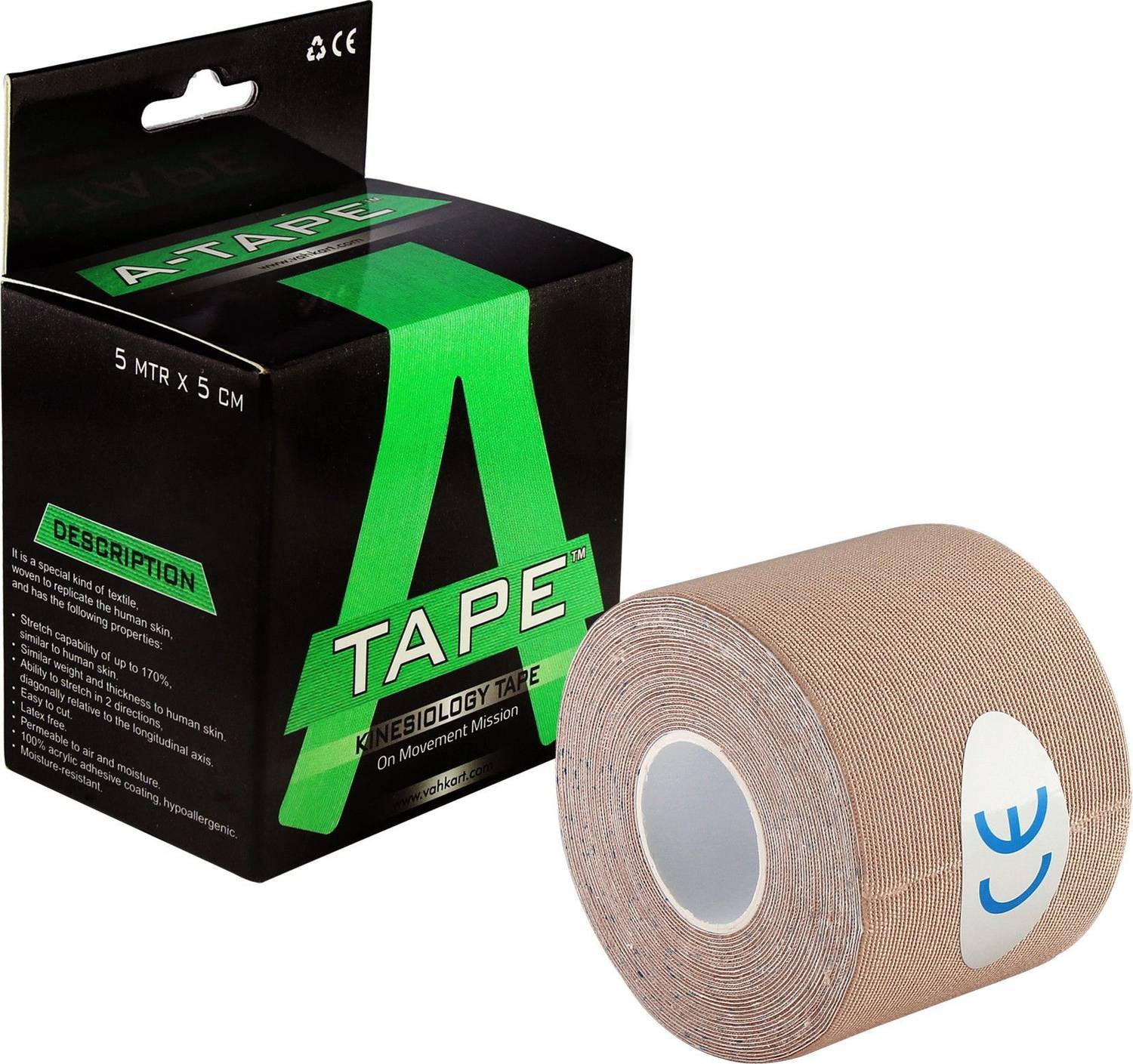 A-TAPE EasyTear Kinesiology Support Tape (Waterproof Tear-by-Hand, 5cm X 5 mtr) Kinesiology Tape