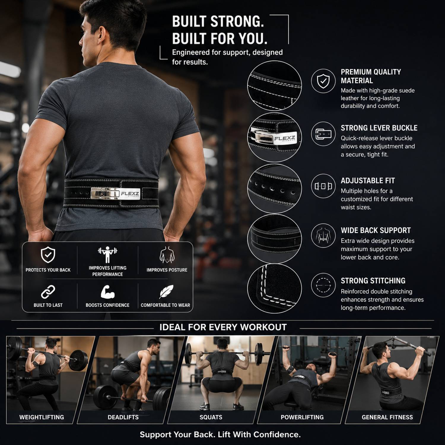 IZFitness Leather Weight Lifting Gym Belt - Image 4