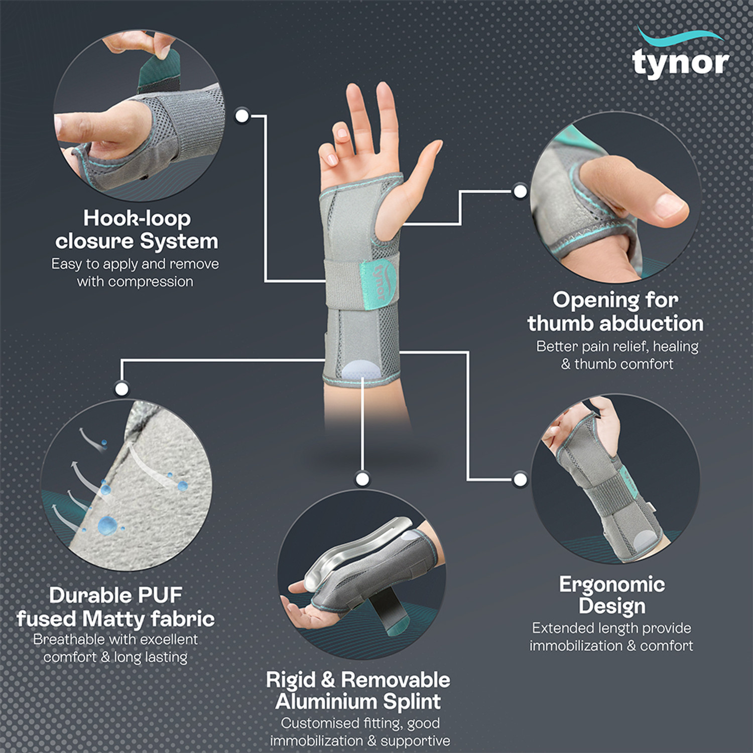 Image of TYNOR Wrist & Forearm Splint, Grey, Left, XL, 1 Unit Wrist Support