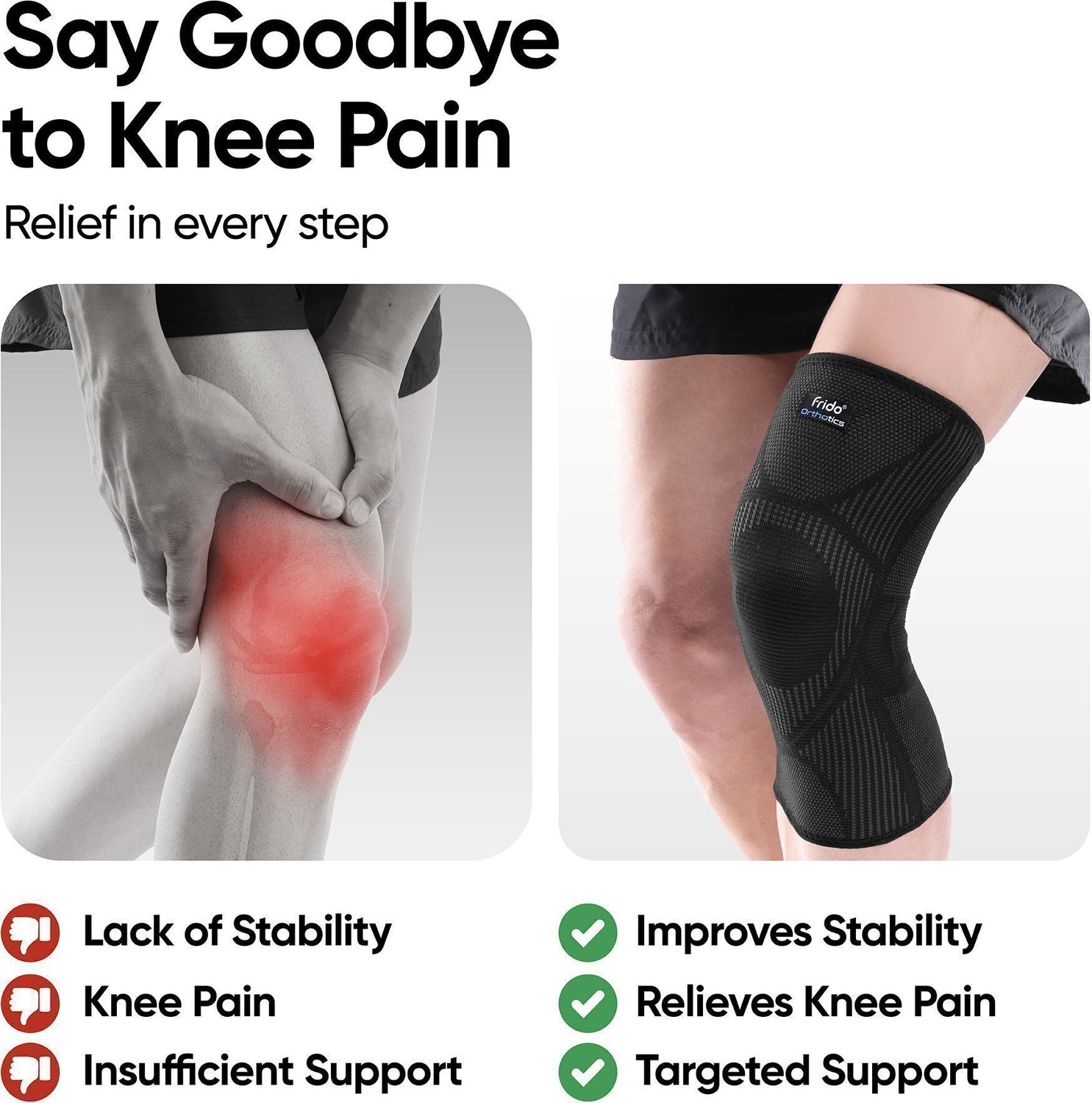 Image of Frido Active Knee Cap for Pain Relief, Joint Support & Injury Recovery, Core Black, XL Knee Support