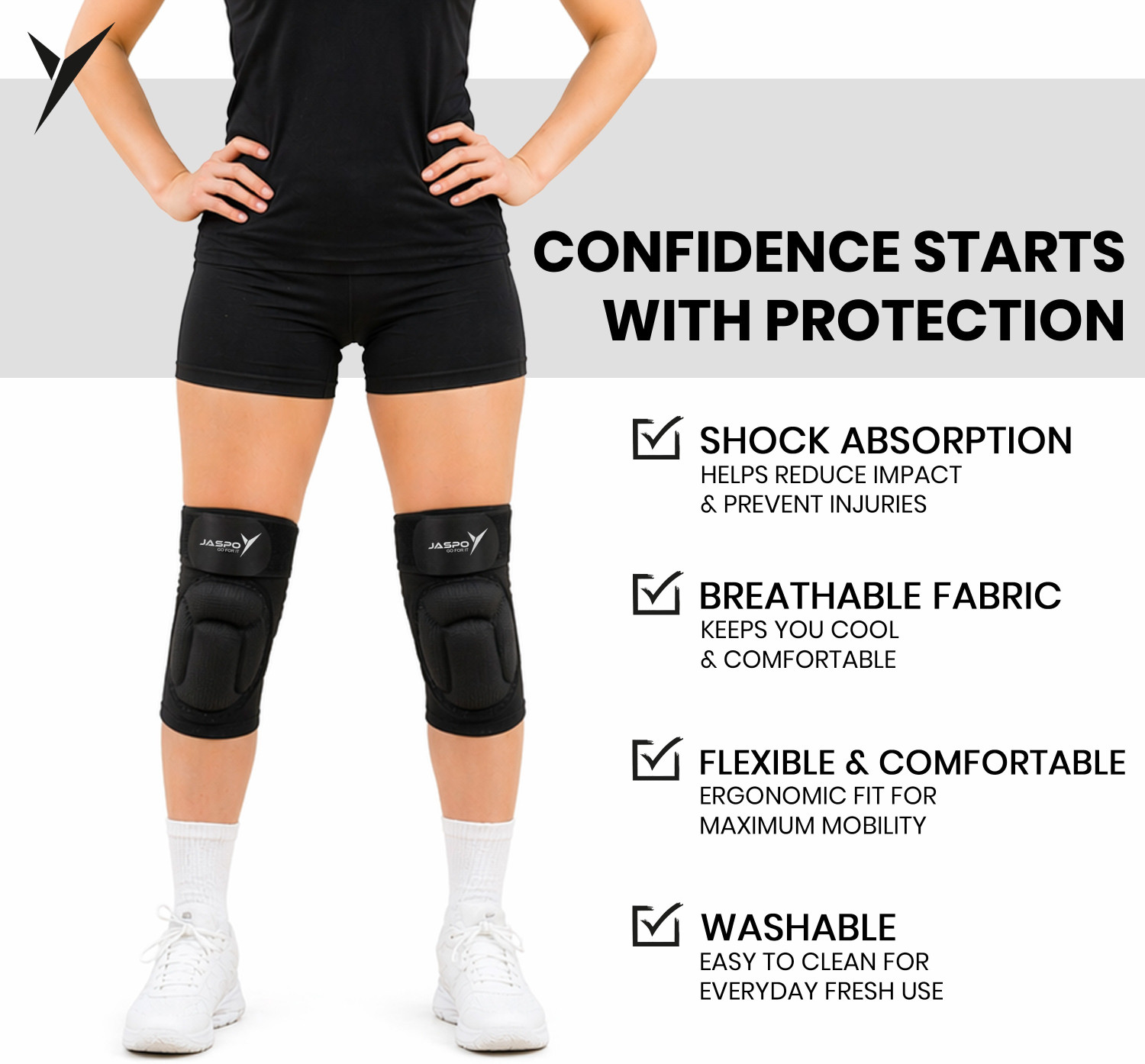 Image of Jaspo Roll-Safe Knee Caps for Gym&Sports | Shock Absorbent, Breathable & Ergonomic Fit Knee Support