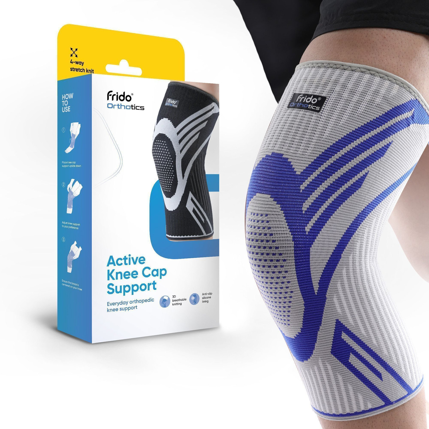 Image of Frido Active Knee Cap for Pain Relief, Joint Support & Injury Recovery, Grey, Medium Knee Support