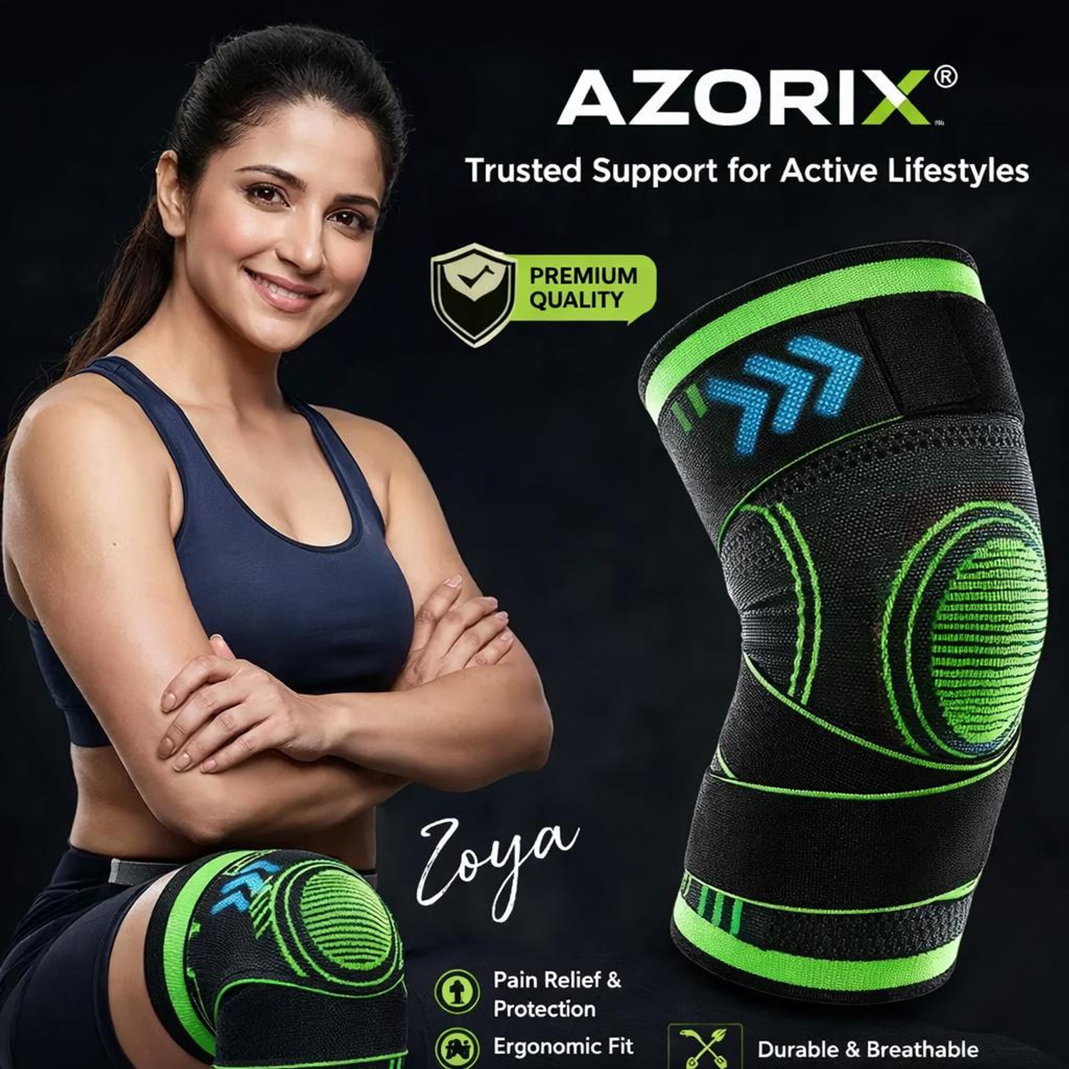 Image of AZORIX 1 Pair Knee Support for Men & Women Sports Knee Cap Dual Strap Pain Relief Knee Support