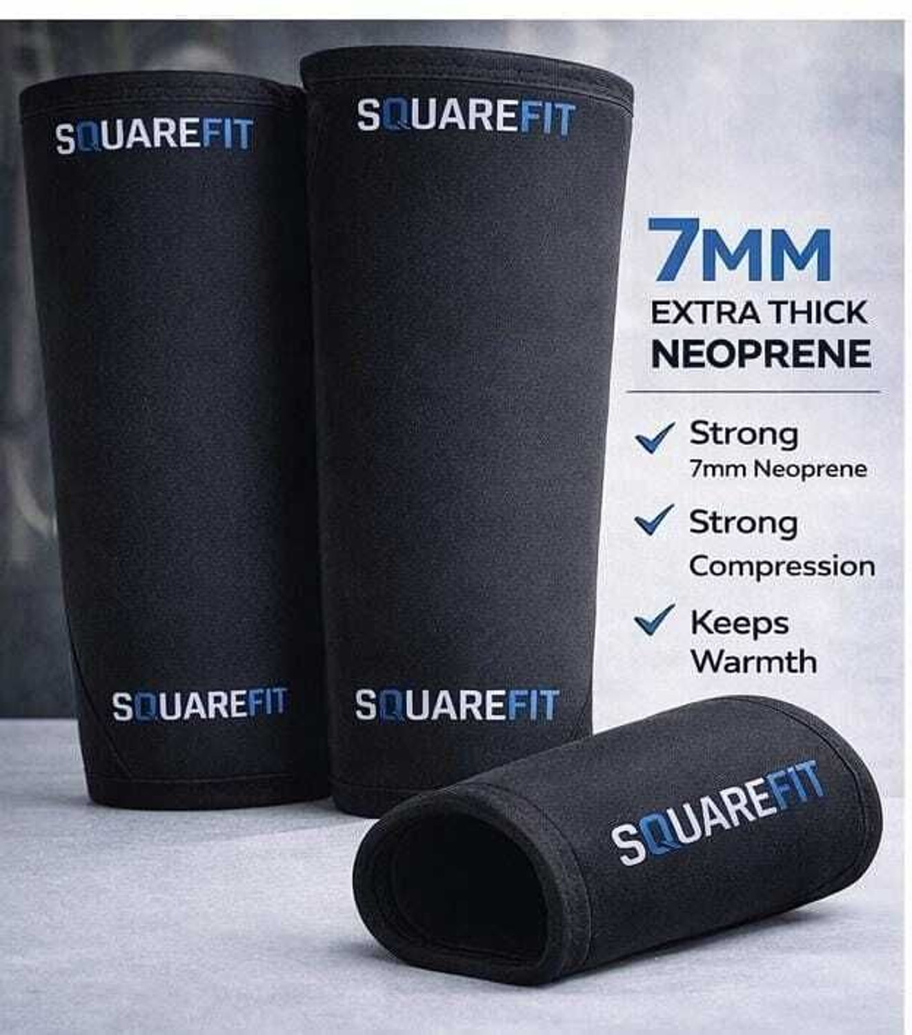 Image of squarefit 7mm Knee Sleeves for Gym Workout, Heavy Neoprene for Squats & Weightlifting Knee Support
