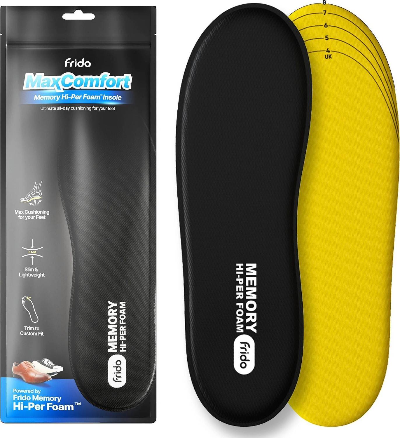 Image of Frido Max Comfort Memory Hi-Per Foam Trimmable Insole, Large (9-13 UK) Gel Arch Orthotic Shoe Insole