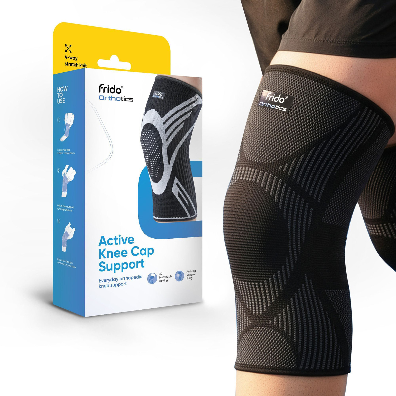 Image of Frido Active Knee Cap for Pain Relief, Joint Support & Injury Recovery, Core Black, XL Knee Support