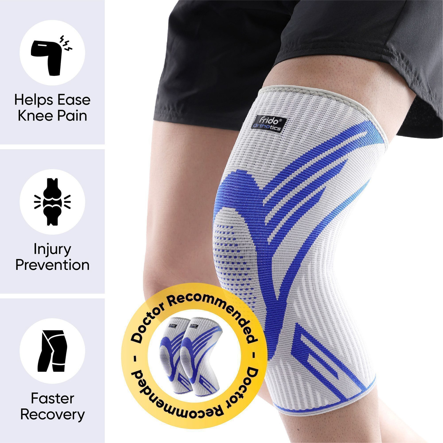 Image of Frido Active Knee Cap for Pain Relief, Joint Support & Injury Recovery, Grey, Medium Knee Support