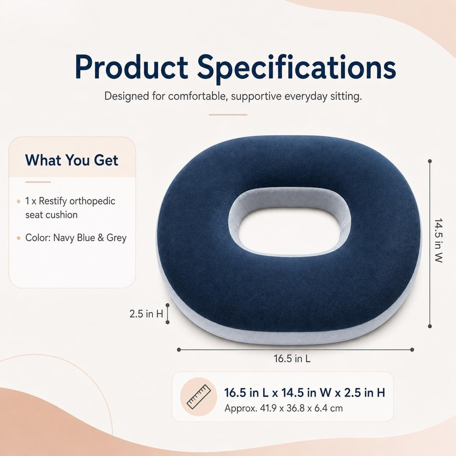Image of Tender Care Donut Seat Ring Cushion For Piles Coccyx Tailbone Pain Haemorrhoid Sciatica Back Back / Lumbar Support (Blue)