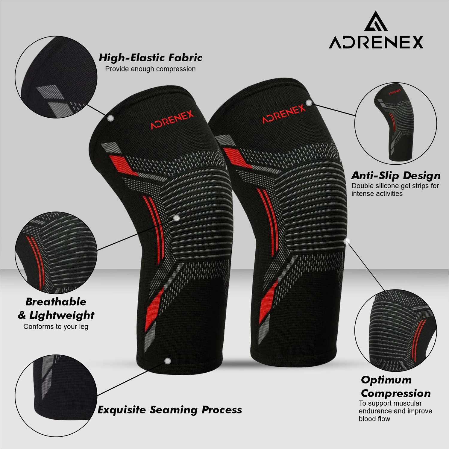 Image of Adrenex Knee Support For Exercise, Gym, Running, Yoga, Pain Relief Men & Women Knee Support