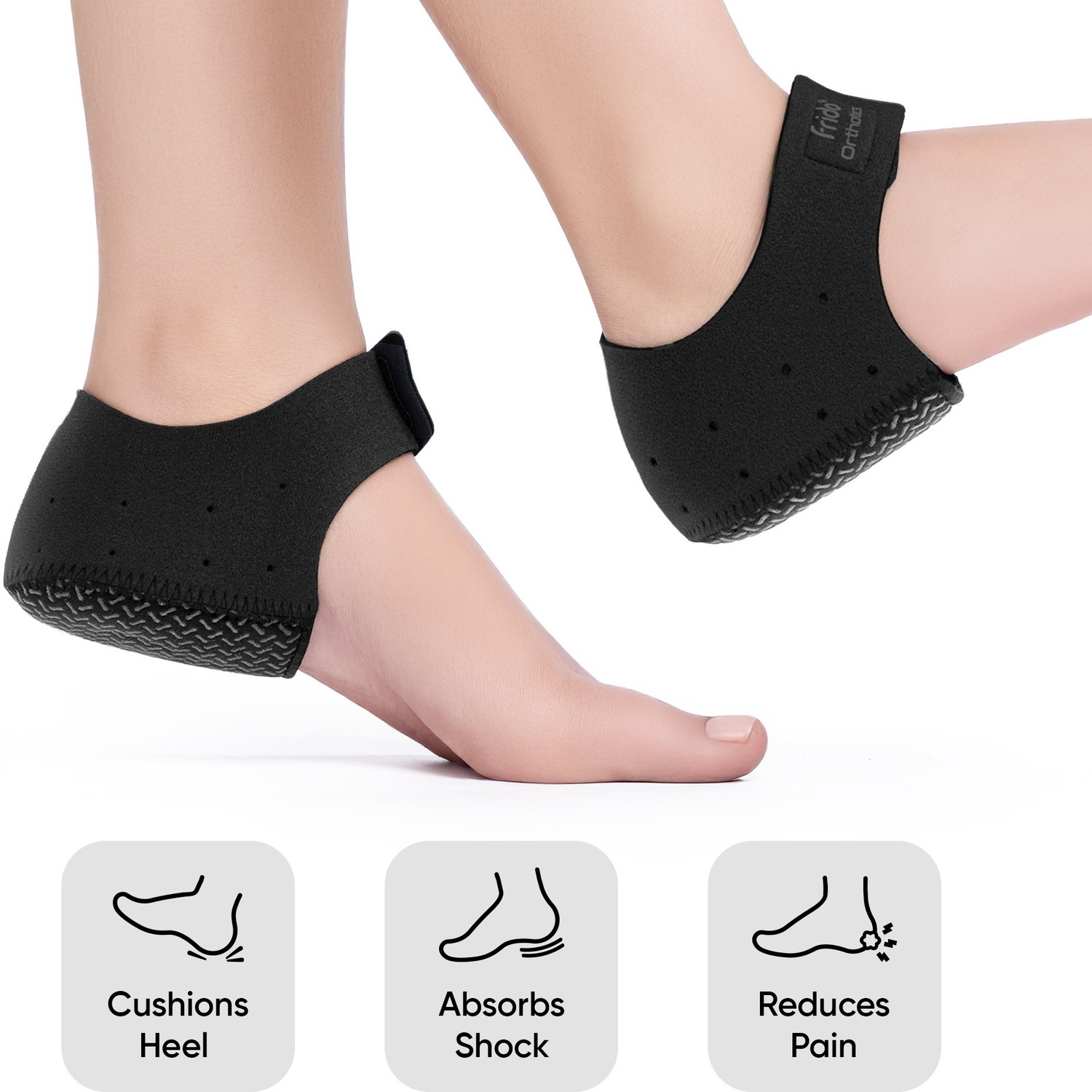 Image of Frido Orthotics Heel Protector for Heel Pain Relief | Anti-Slip Cushion | Velcro Strap Heel Support
