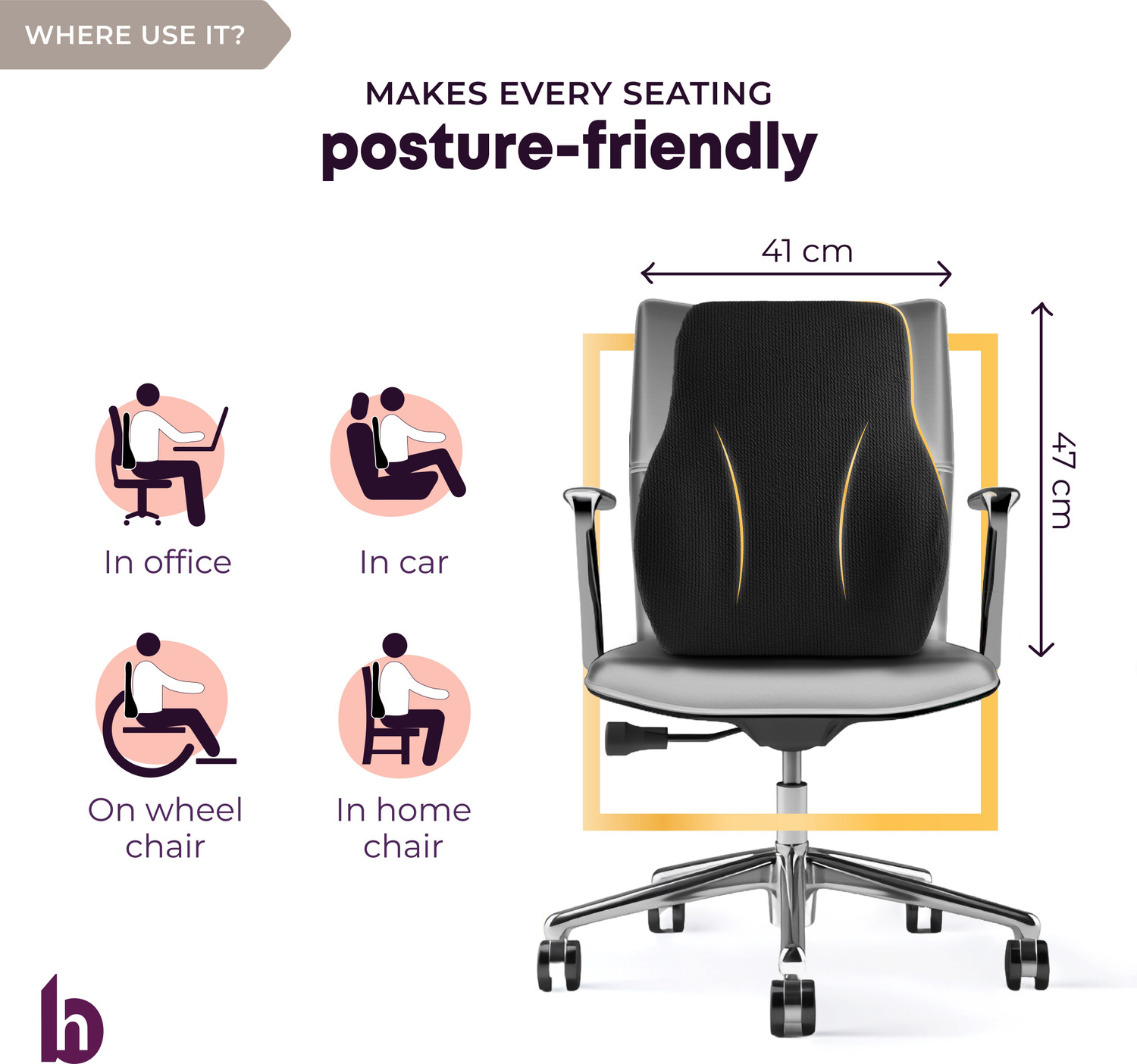 Image of betterhood PosturePro Backrest Cushion for Chair, 100% Memory Foam, Ergonomic Orthopedic Back / Lumbar Support