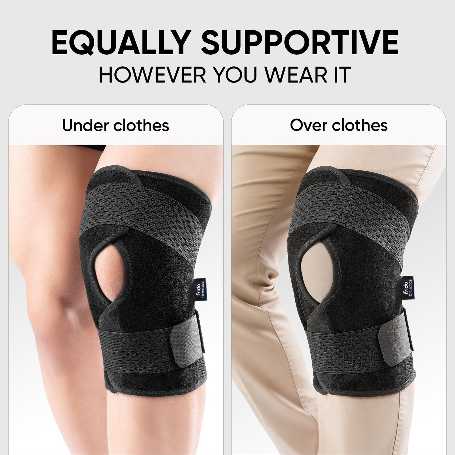 Image of Frido Orthotics Knee Support Wrap | Adjustable Knee Brace with Open Patella | 1 Unit Knee Support