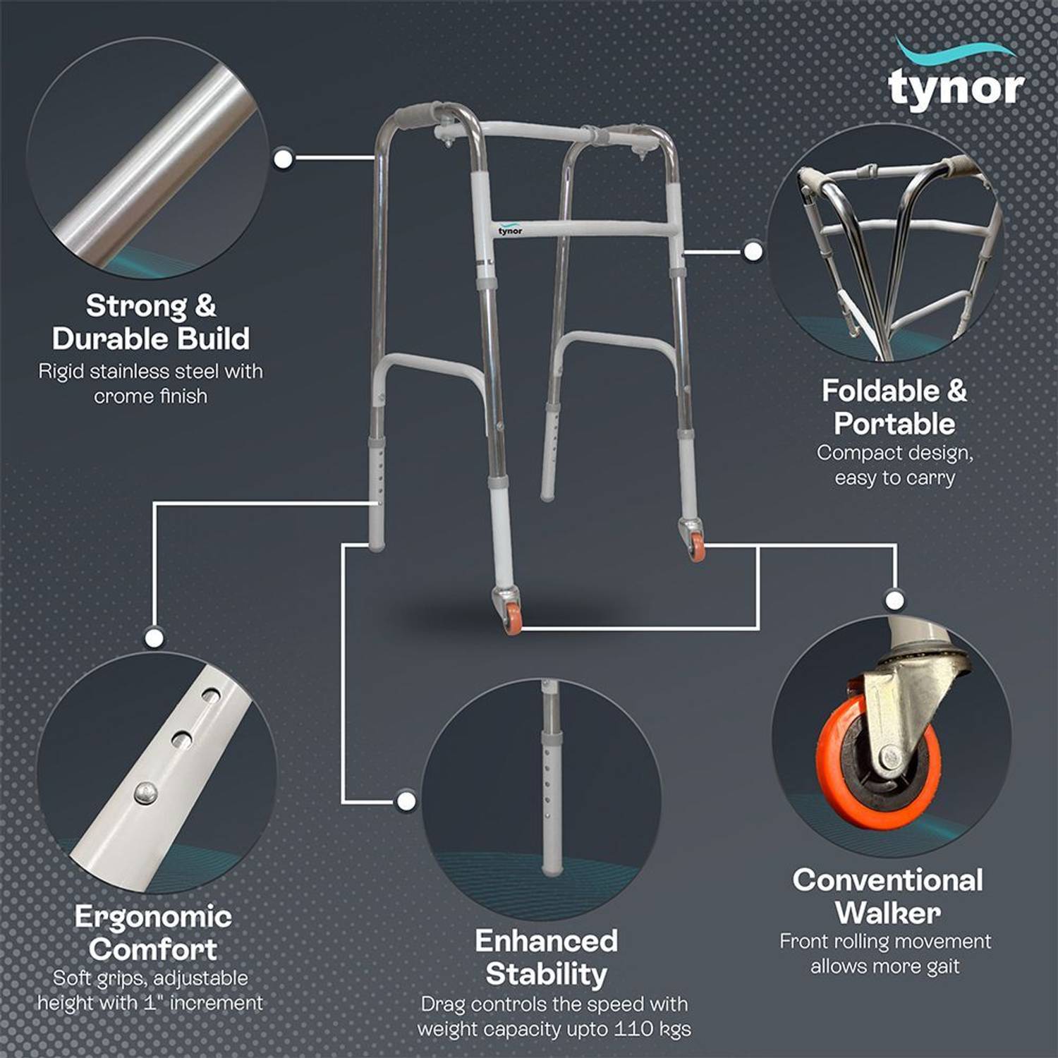 TYNOR Walker Invalid's HD, Silver, Universal Size, 1 Unit