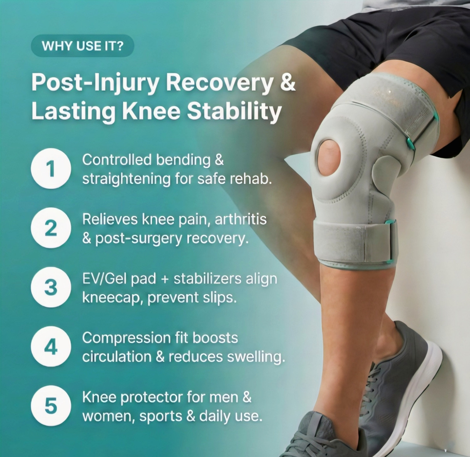 Image of JOINTPLUS Adjustable Open Patella Knee Brace Support for Pain Relief & Joint Stability Knee Support
