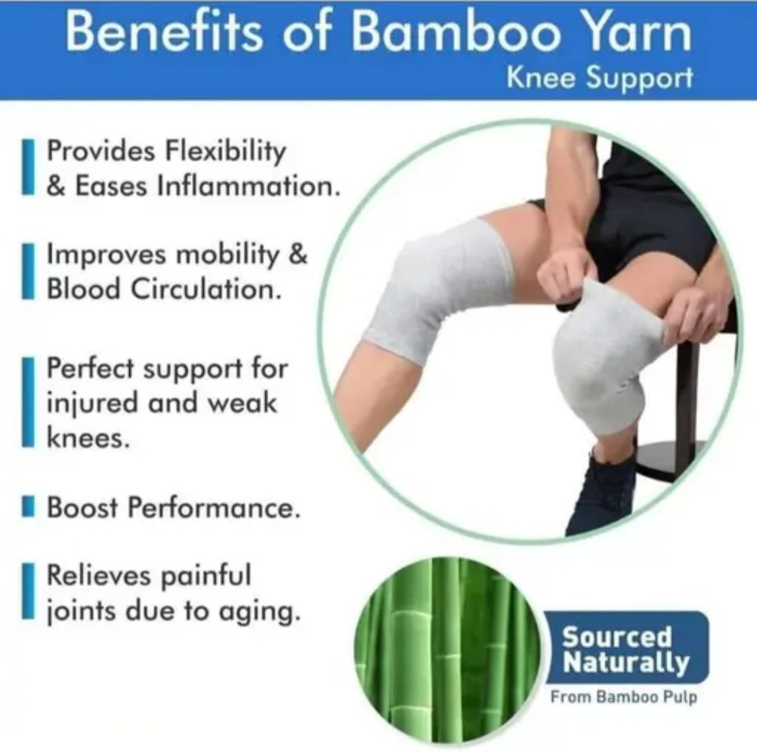 Image of Mulkraj Ortho Bamboo Knee Cap , Knee Support, Knee pain relief, Knee Support for gym Knee Support