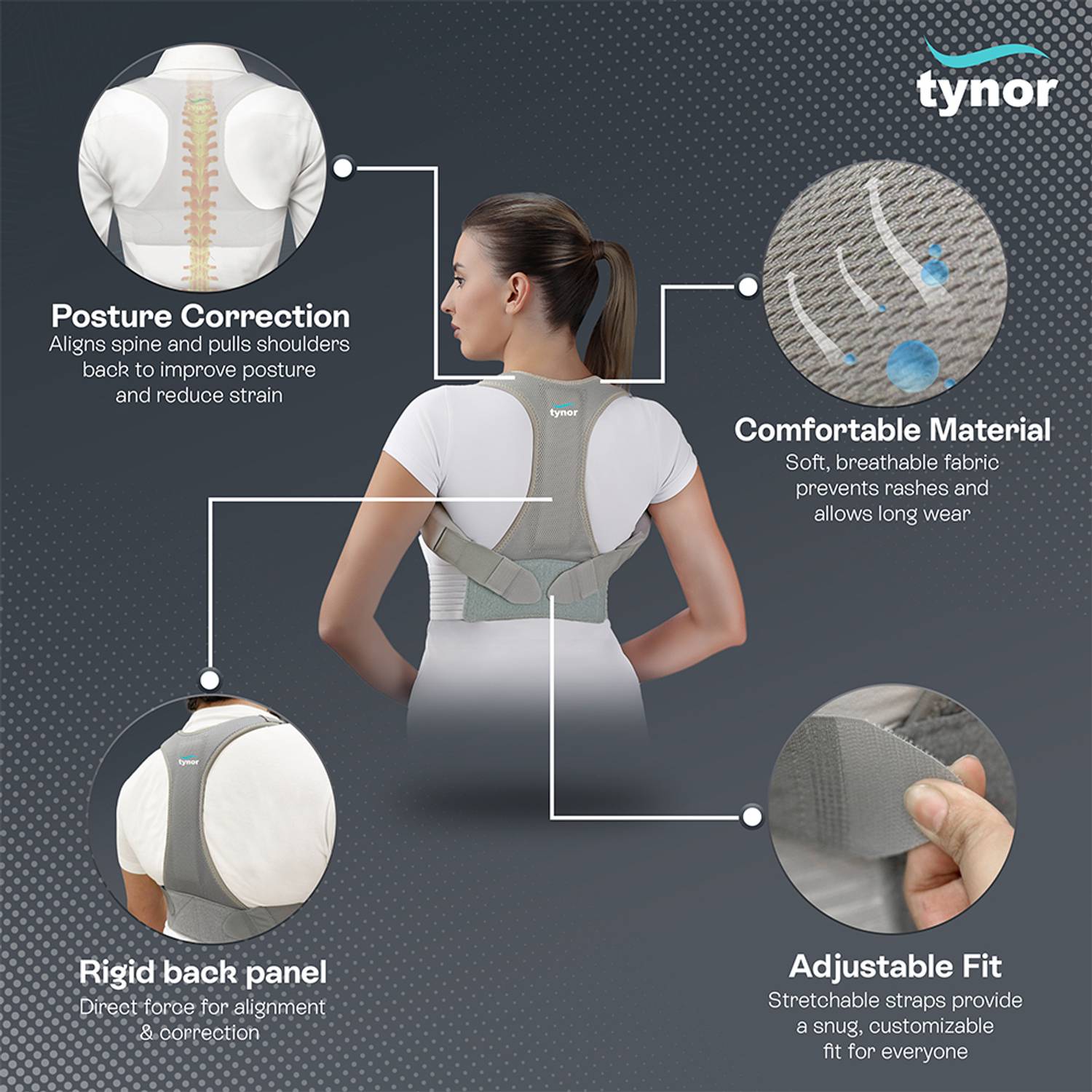 TYNOR Posture Corrector, Grey, Small - Image 3