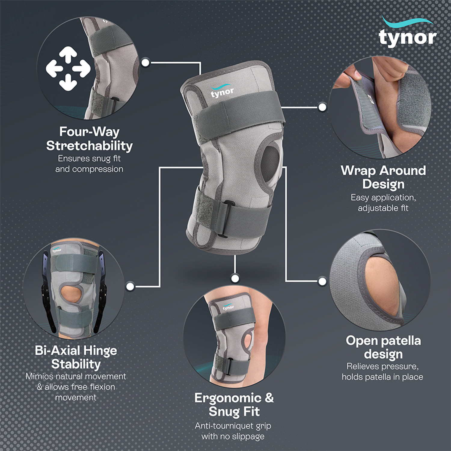 Image of TYNOR Functional Knee Support, Grey, XXL, 1 Unit Knee Support