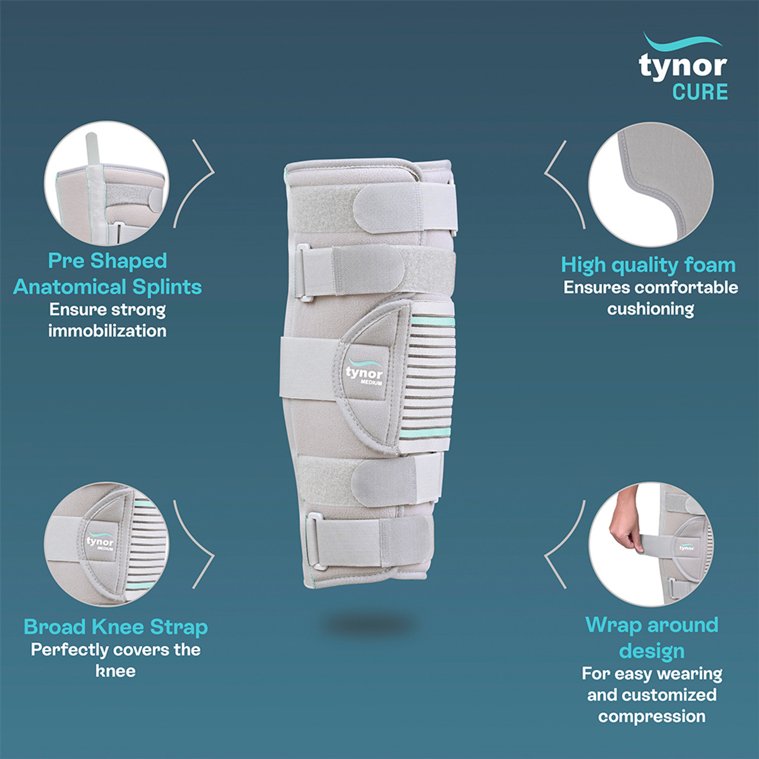 Image of TYNOR Knee Immobiliser, Grey, Child, 1 Unit Knee Support