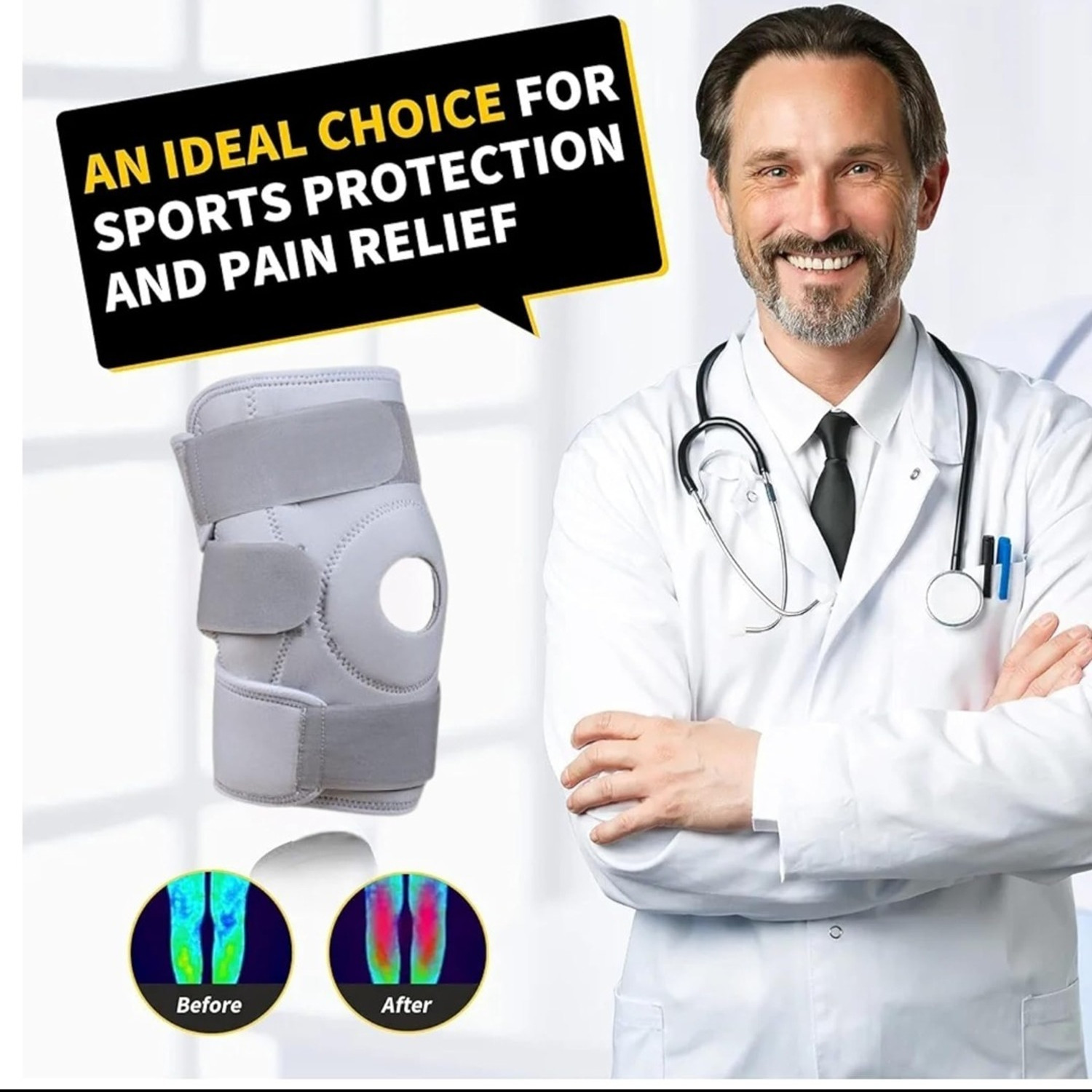 Image of Jarvis Adjustable Knee Cap Support Brace For Knee Pain, Gym Workout, Running, Arthritis Knee Support