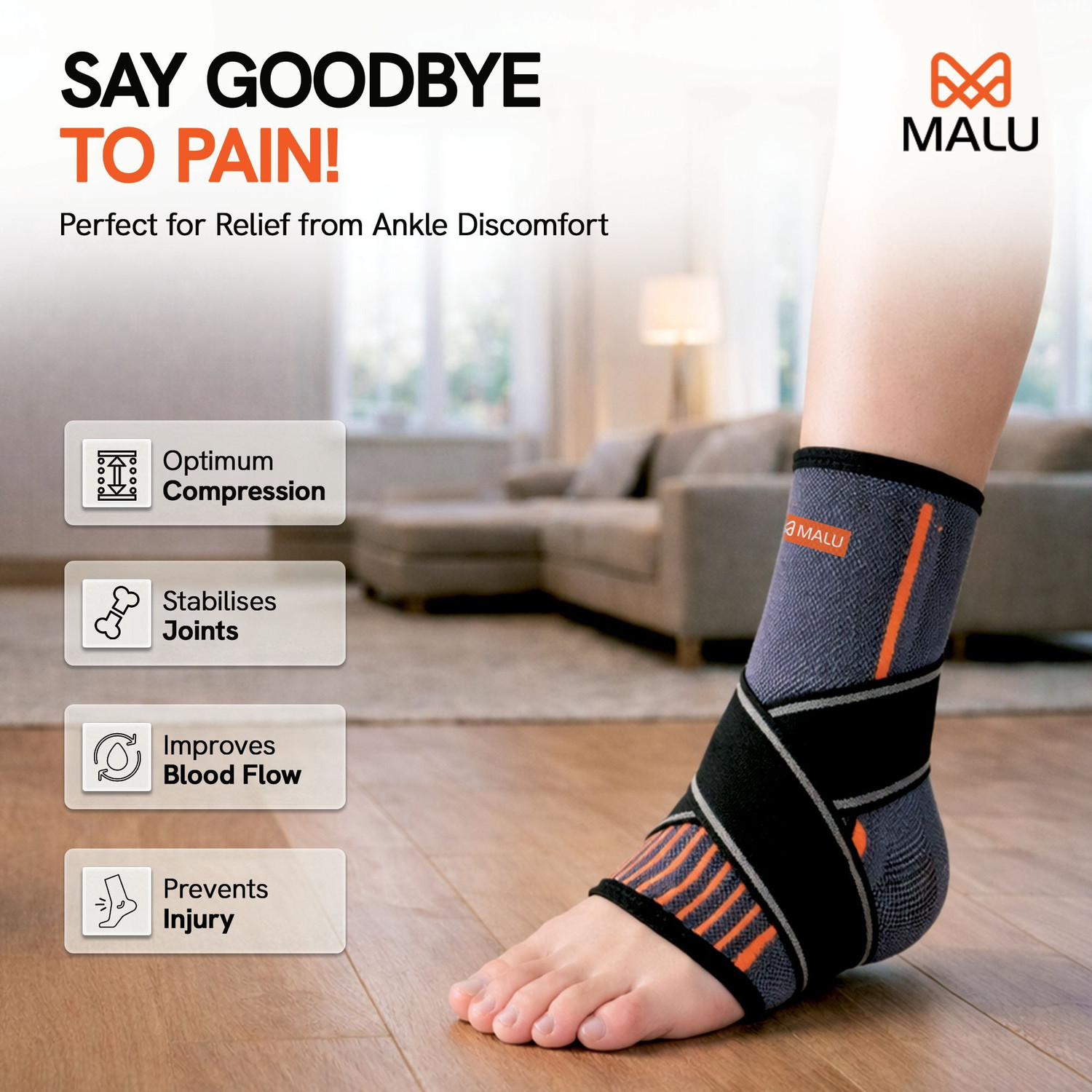 Image of Malu Healthcare Ankle Binder for Pain Relief Unisex Adjustable Ankle Brace with Elastic Strap Ankle Support
