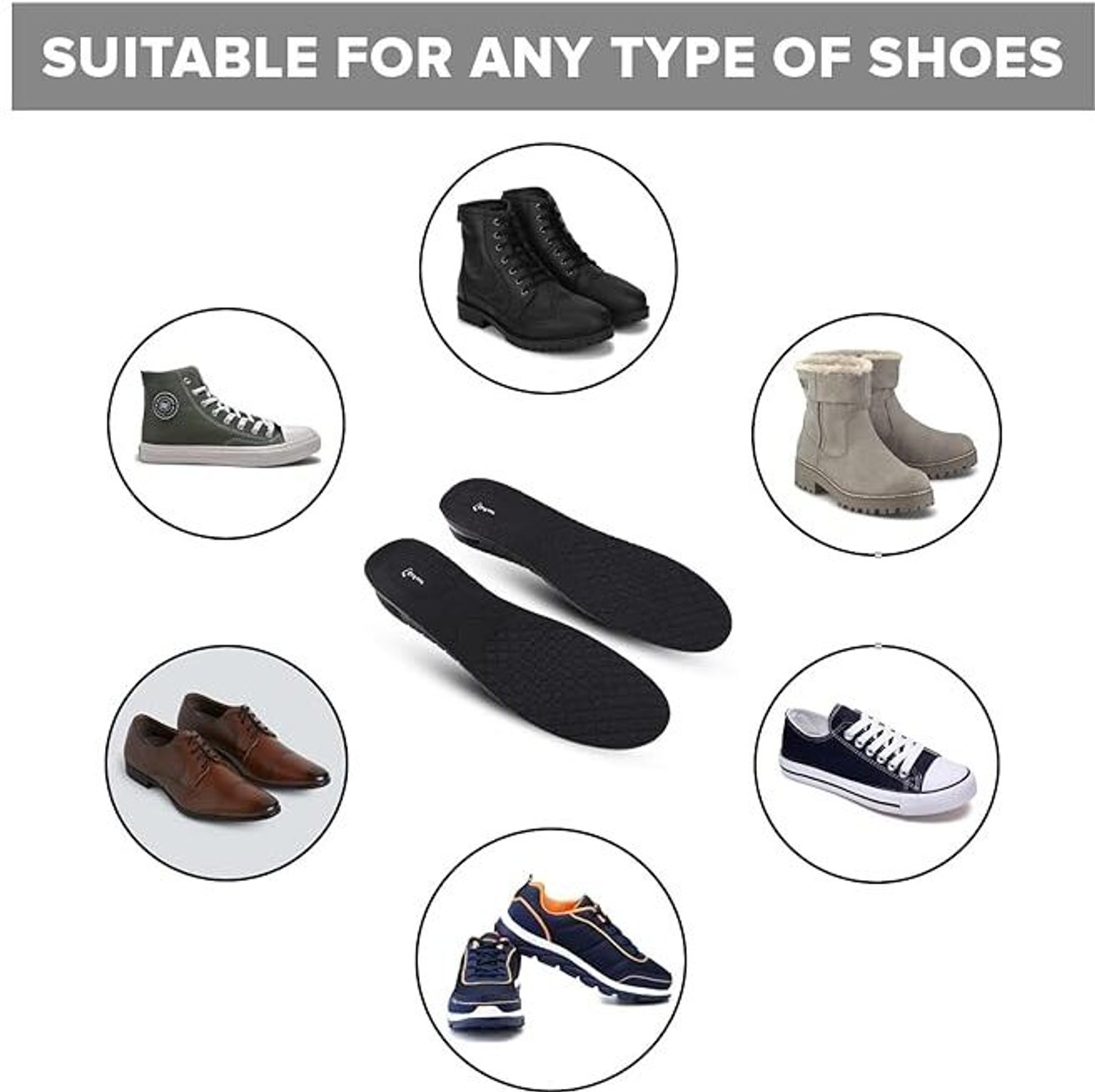 Image of SRGONLINE Height Increase Insole 4-Layer Air Cushion Heel Shoes Insole for Men & Women Heel Support (Black)