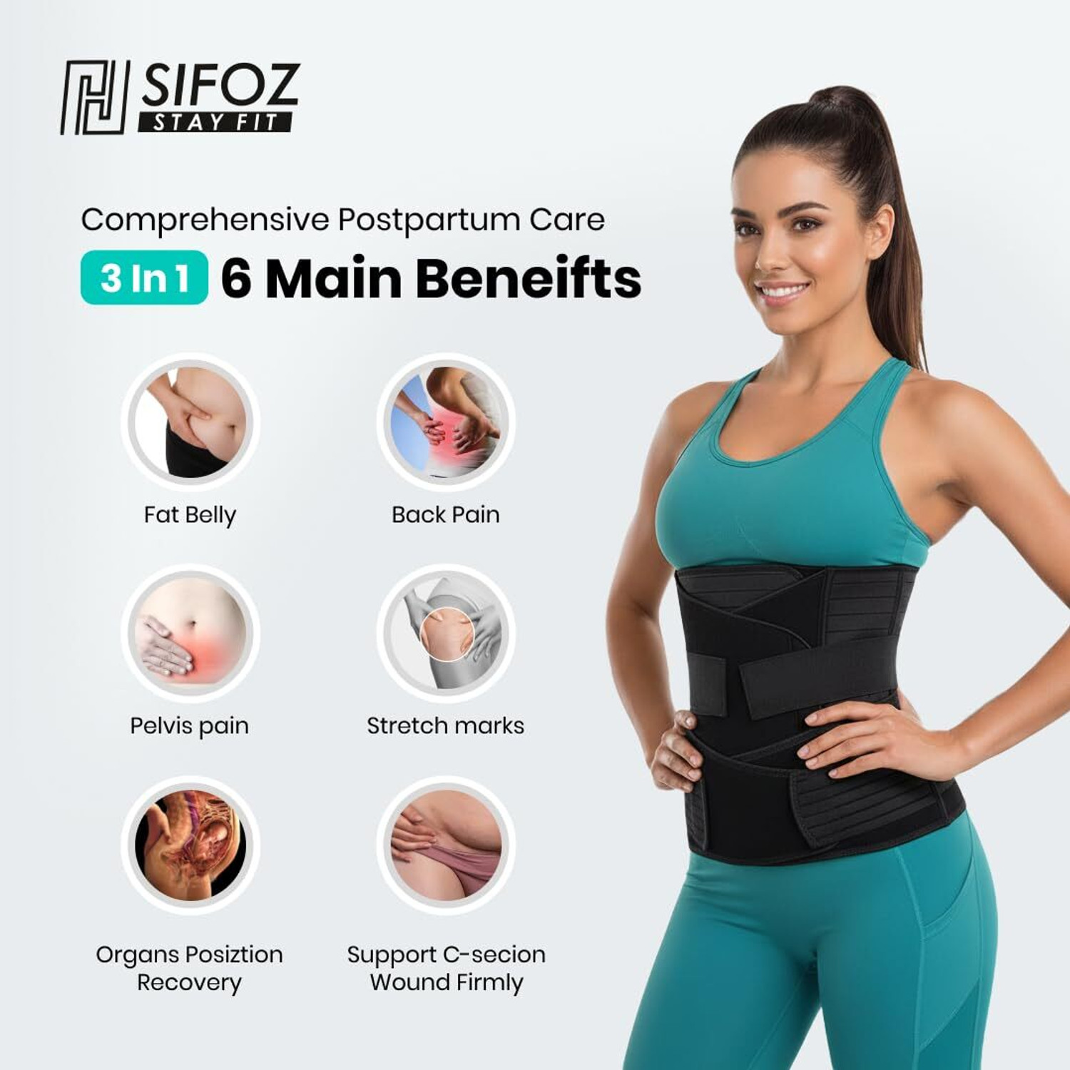Image of Sifoz Neoprene 3-in-1 Postpartum Belly Belt | Abdominal & Back Support, Free Size Back / Lumbar Support