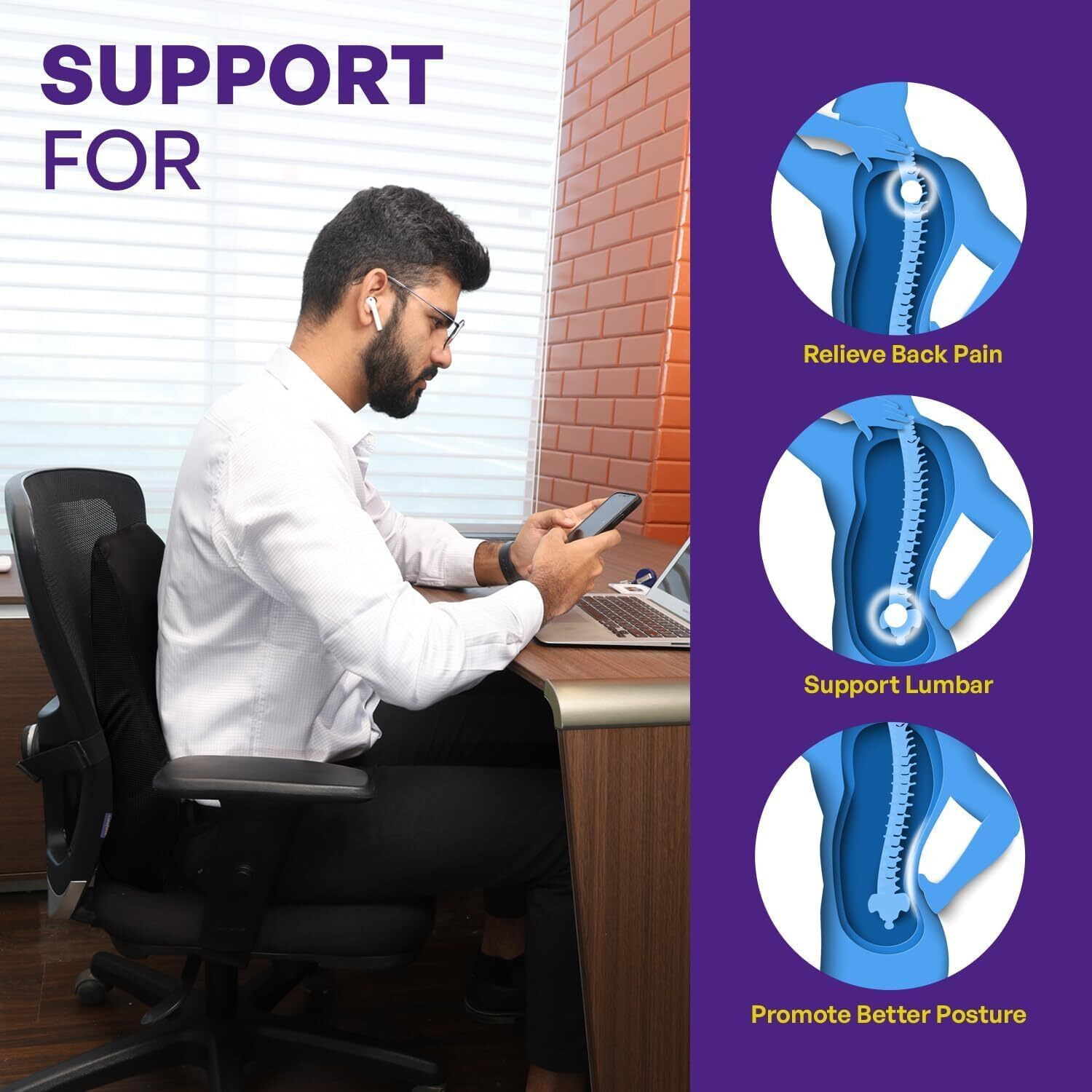 Image of FOBIXEN Memory Foam Lumbar Pillow Pack of 1 Solid