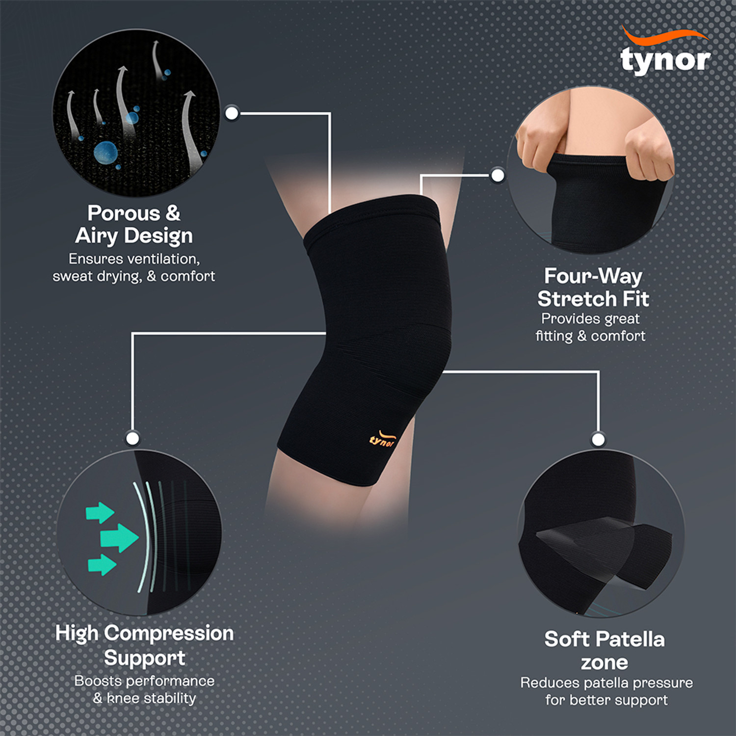 Image of TYNOR Knee Cap Air, Black & Orange, XXL, 1 pair Knee Support