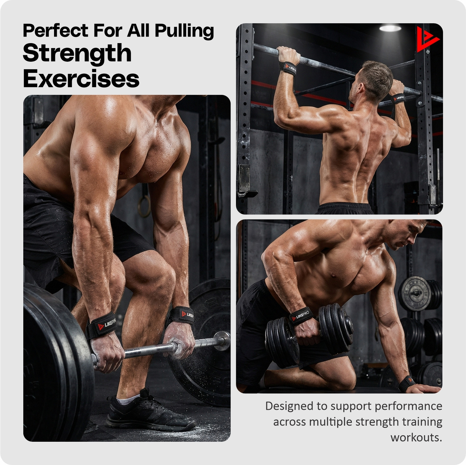 Image of LIKEPRO Premium Lifting Straps with Wrist Wrap Support Strong Grip Gym Accessories Wrist Support (Black)