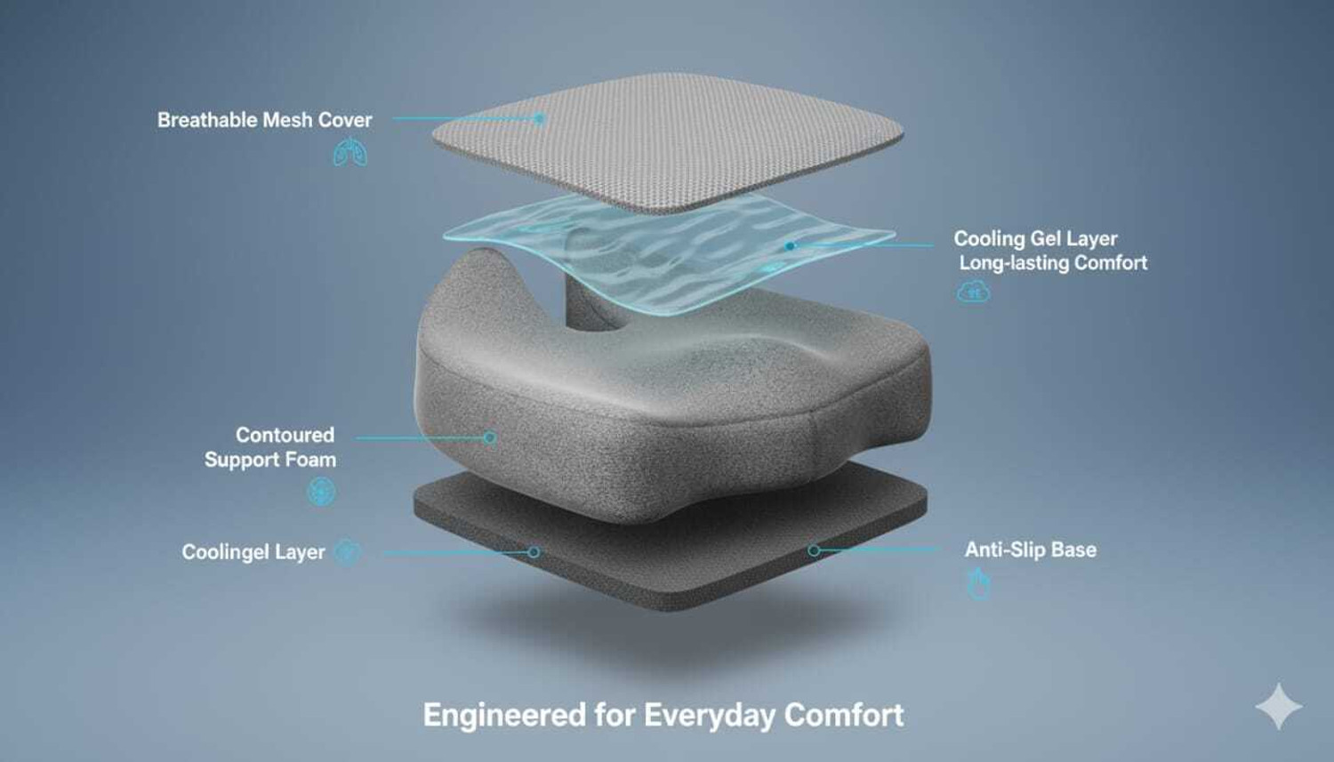 Image of COO RIZZ Nap time Anytime OrthoSeat Memory Foam Coccyx Support Cushion for Office Chair & Sitting Comfort Back / Lumbar Support